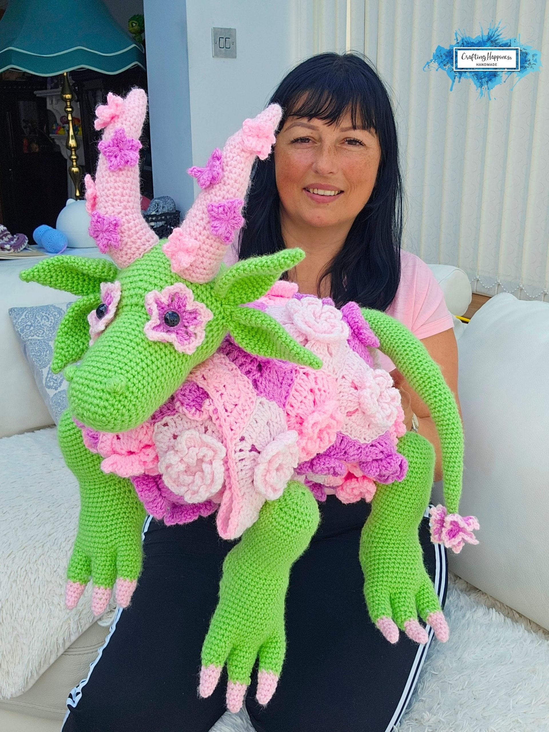 Crochet Flower Dragon Blanket Pattern | Fantasy Fairy Garden Nursery Decor | Mythical Amigurumi Toy | Graph & Written Instructions | pdf product image (4)