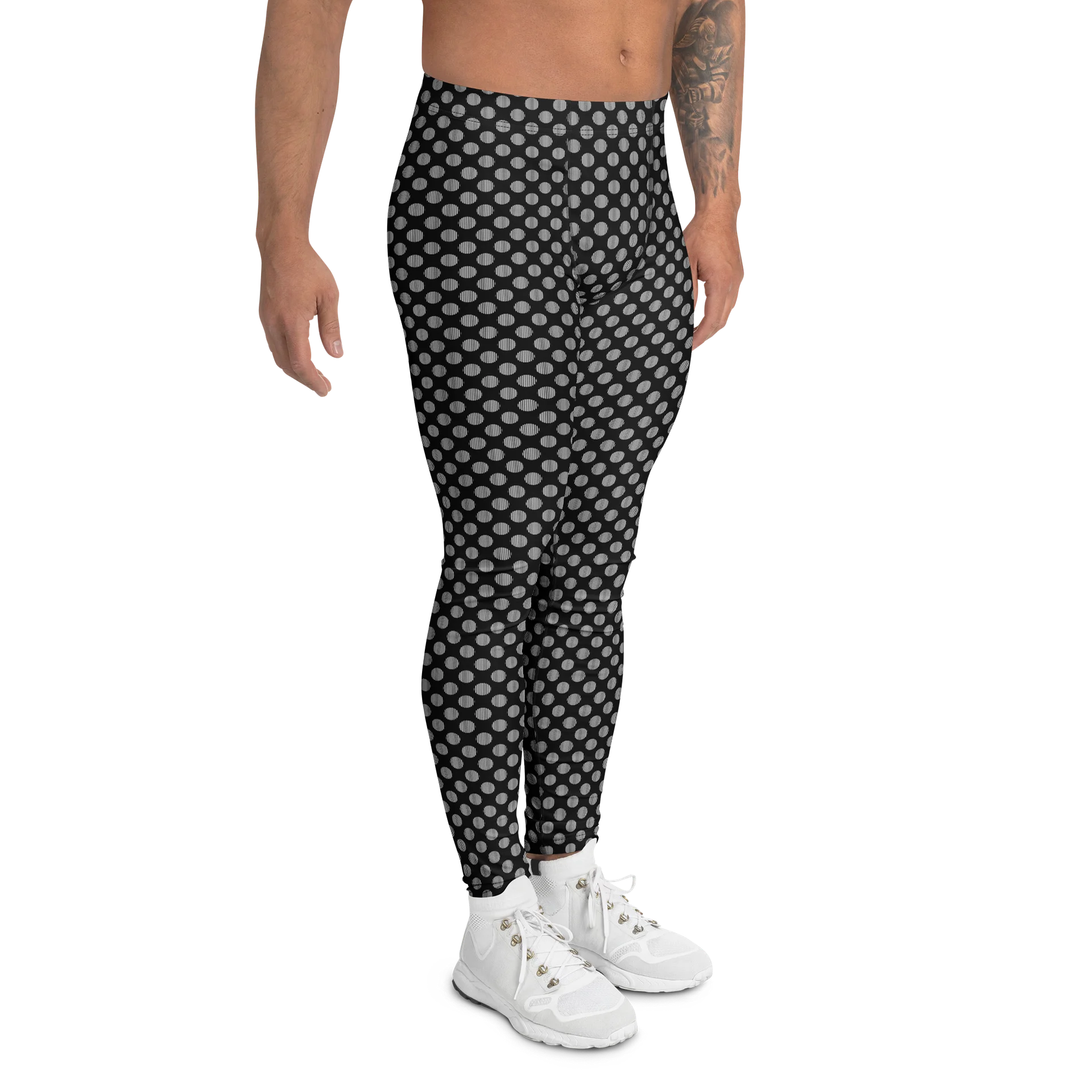 Black and White Striped Polka Dots Men's Leggings product image (3)
