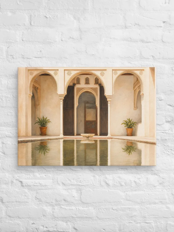 Andalusian Courtyard Wall Art - Alhambra Inspired Neutral Beige Islamic Interior Decor product image (1)