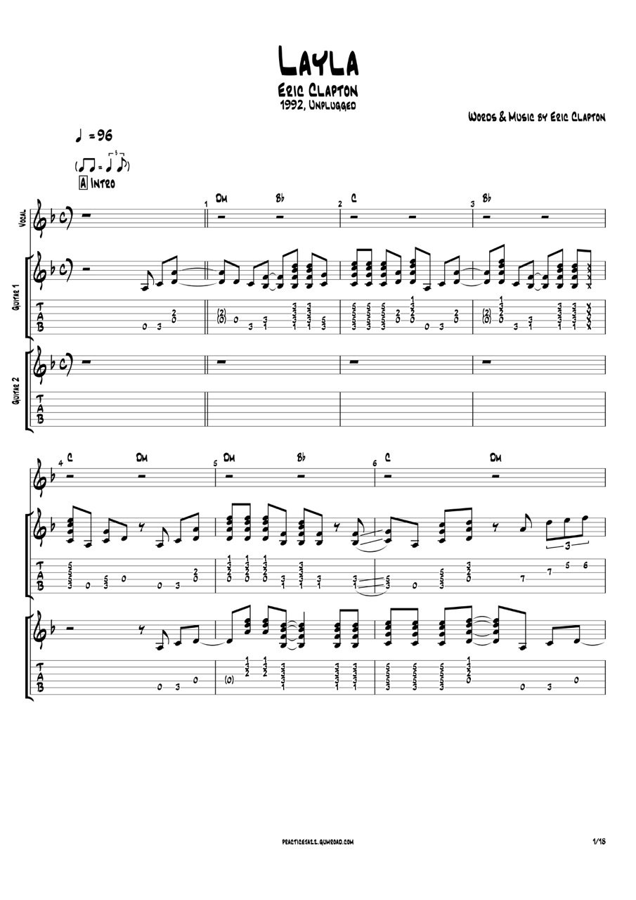 (Transcription PDF) Layla - Eric Clapton 1992 Unplugged product image (2)