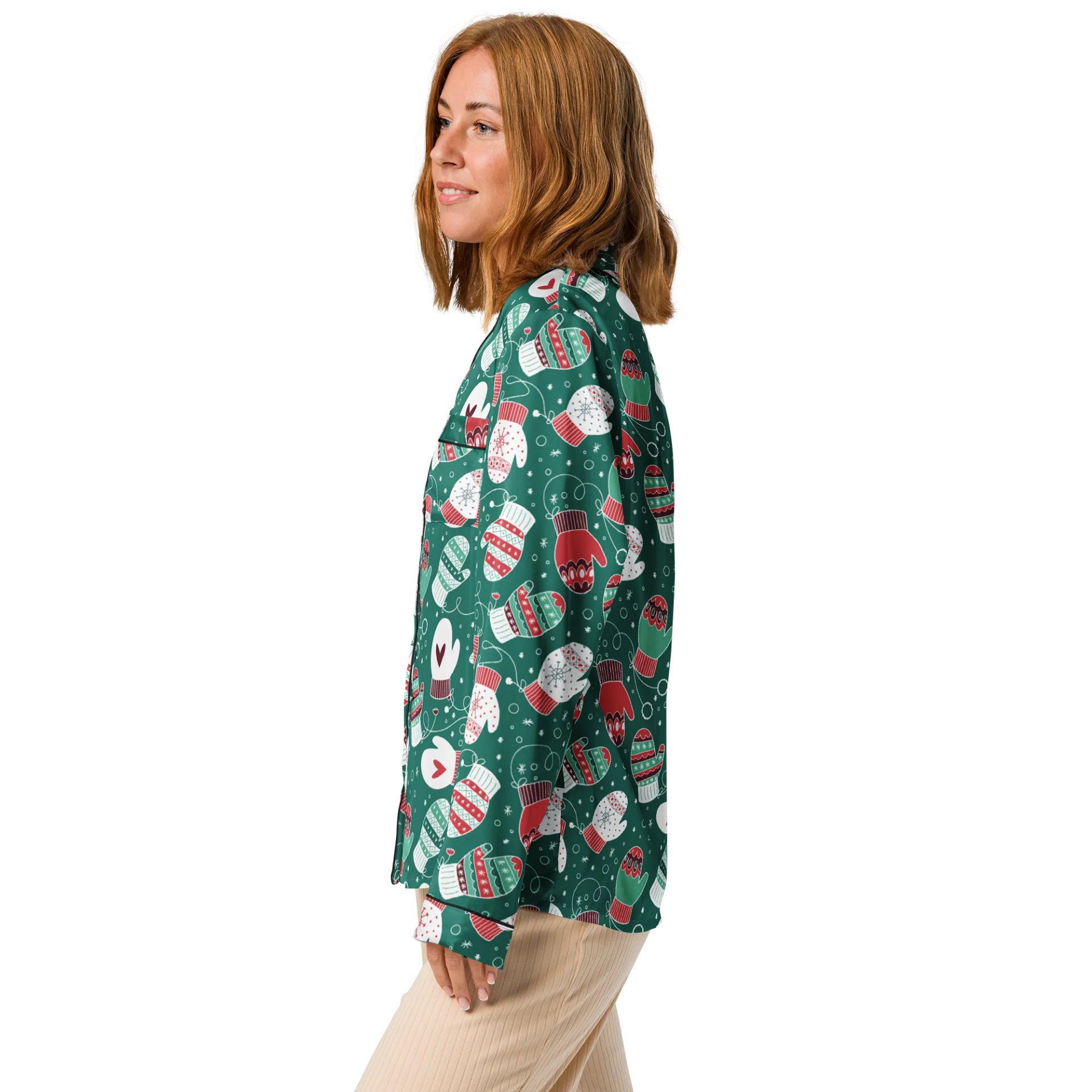 Festive Winter Mittens Pattern (Red & Green) Pyjama Shirt product image (5)
