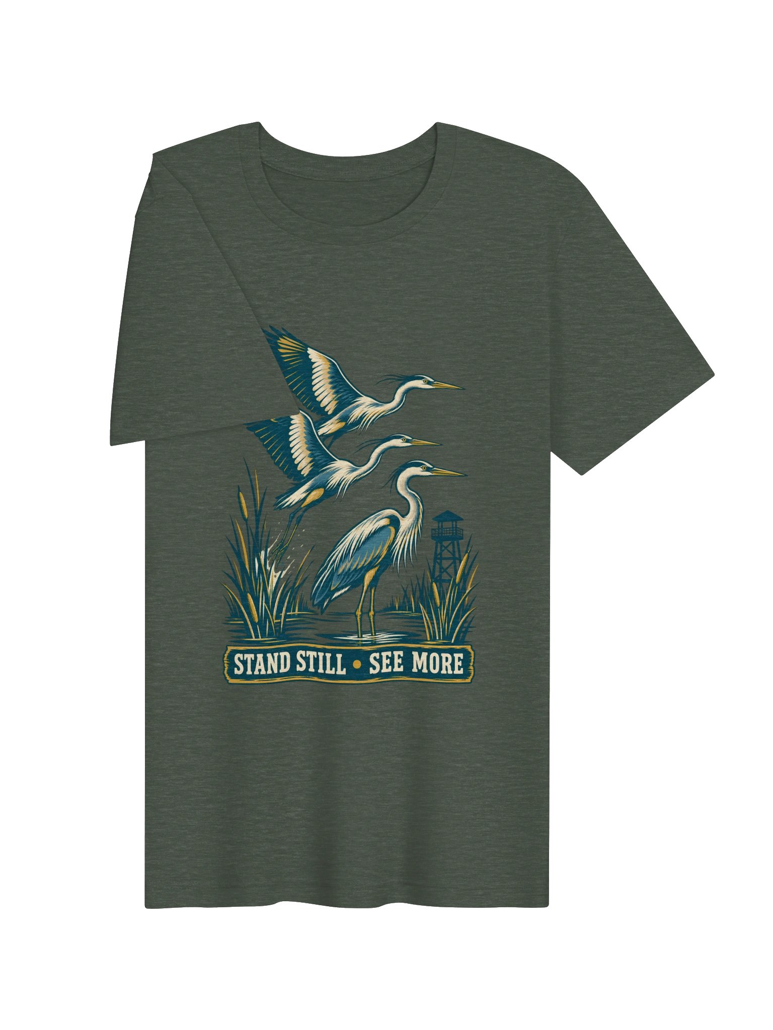 Wetland Lookout Heron Birding T-Shirt product image (9)