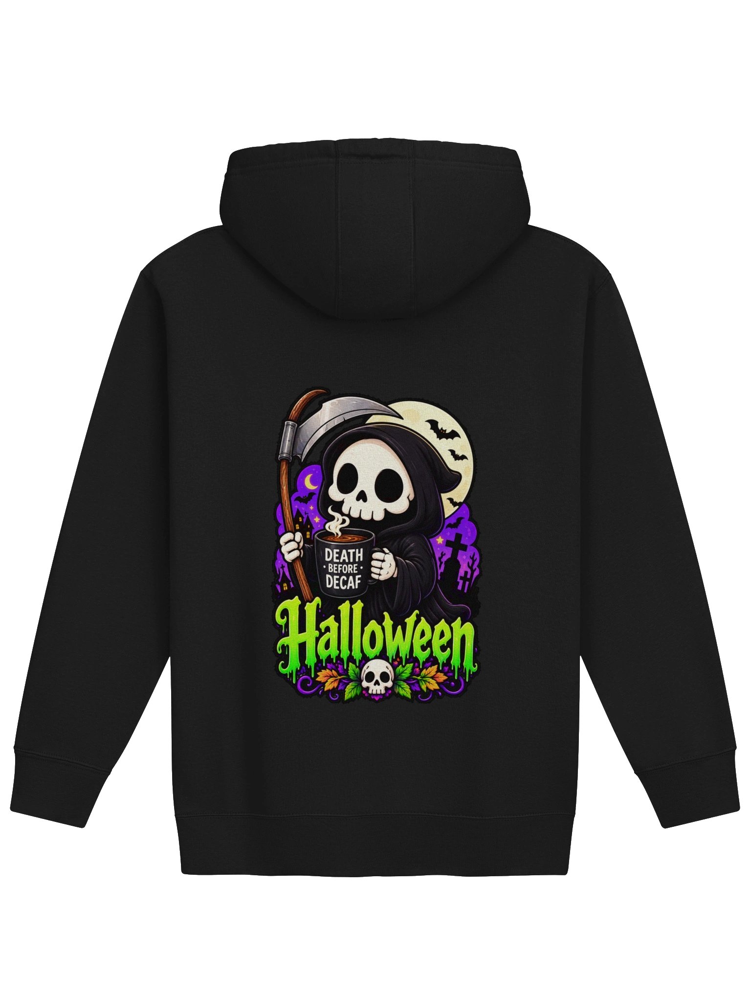 Halloween Death Before Decaf – Grim Reaper Coffee Hoodie product image (9)