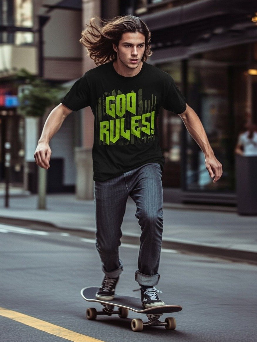 God Rules! Tee, Bold 80's Style Christian Rock T-Shirt Bible Verse Psalm 103:19 Shirt product image (22)