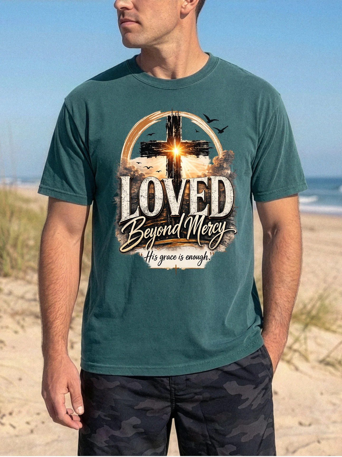 Loved Beyond Mercy Christian T-Shirt | God's Grace Faith Tee | Kingdom Life Co. product image (1)