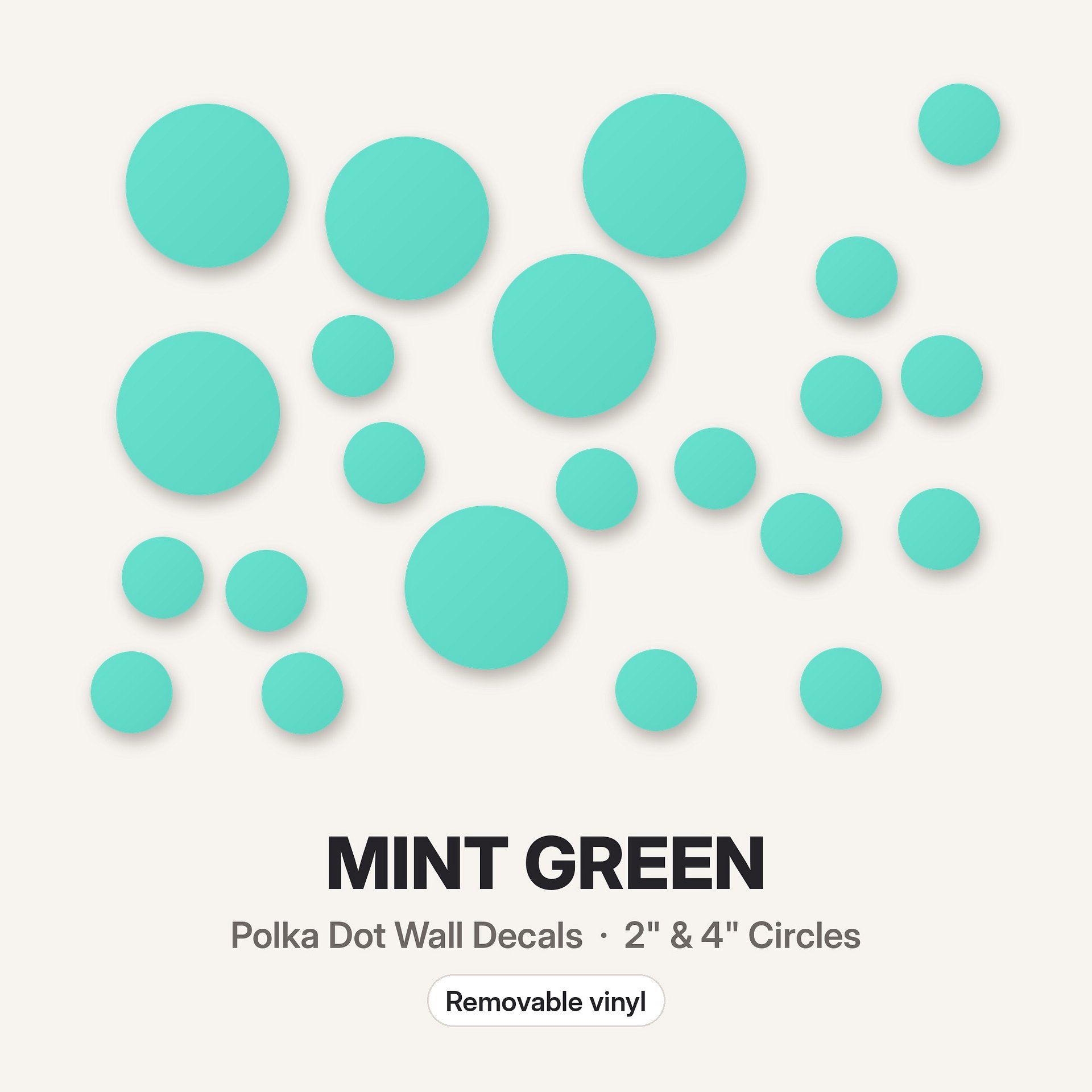 Mint Green Polka Dot Wall Decals, 2" and 4" Vinyl Circle Stickers, Removable Dot Decals for Nursery, Kids Room, Playroom product image (3)