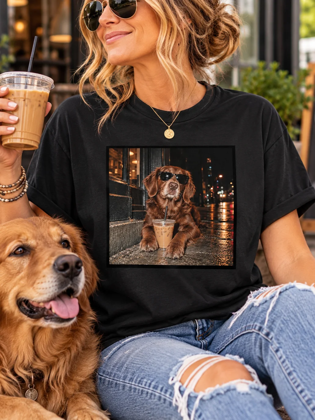 Vintage Streetwear Dog Lover Tee - Cool Dog Iced Coffee T-Shirt | product image (1)