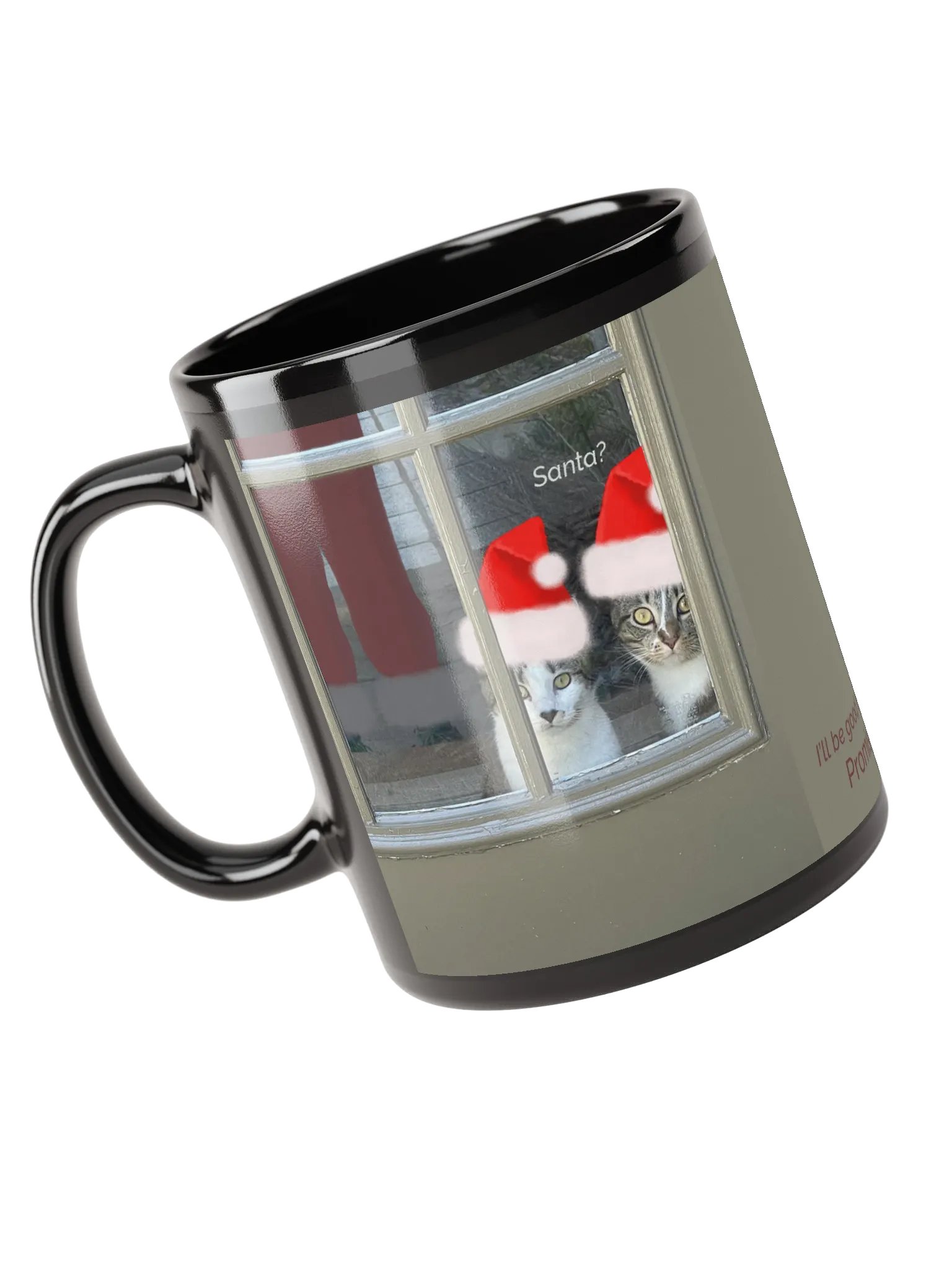 Kitty Christmas "I'll Be Good Next Year" Black Ceramic Mug product image (4)