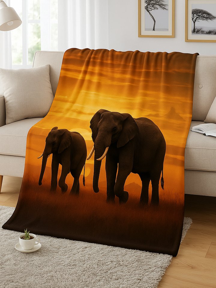 African Elephant Sunset Fleece Blanket product image (1)
