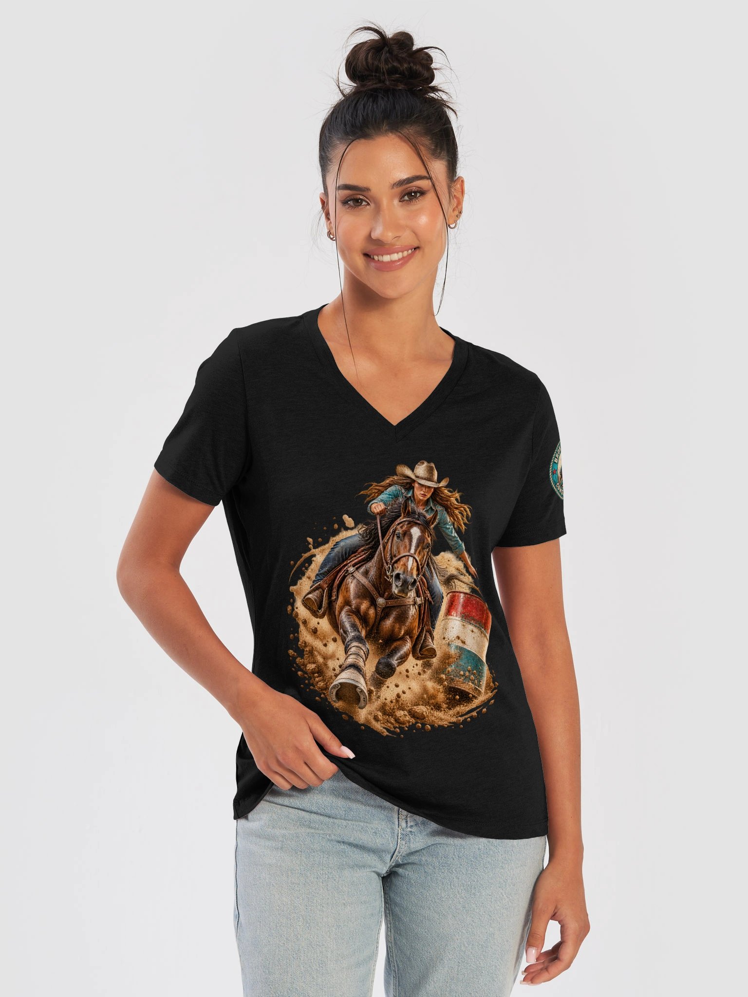 Barrel Racing V-Neck — Turn and Burn Rodeo Shirt | Broken Cowgirl™ product image (11)