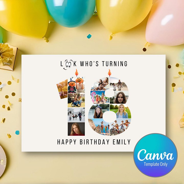 18th Birthday Number Photo Card Canva Template product image (1)