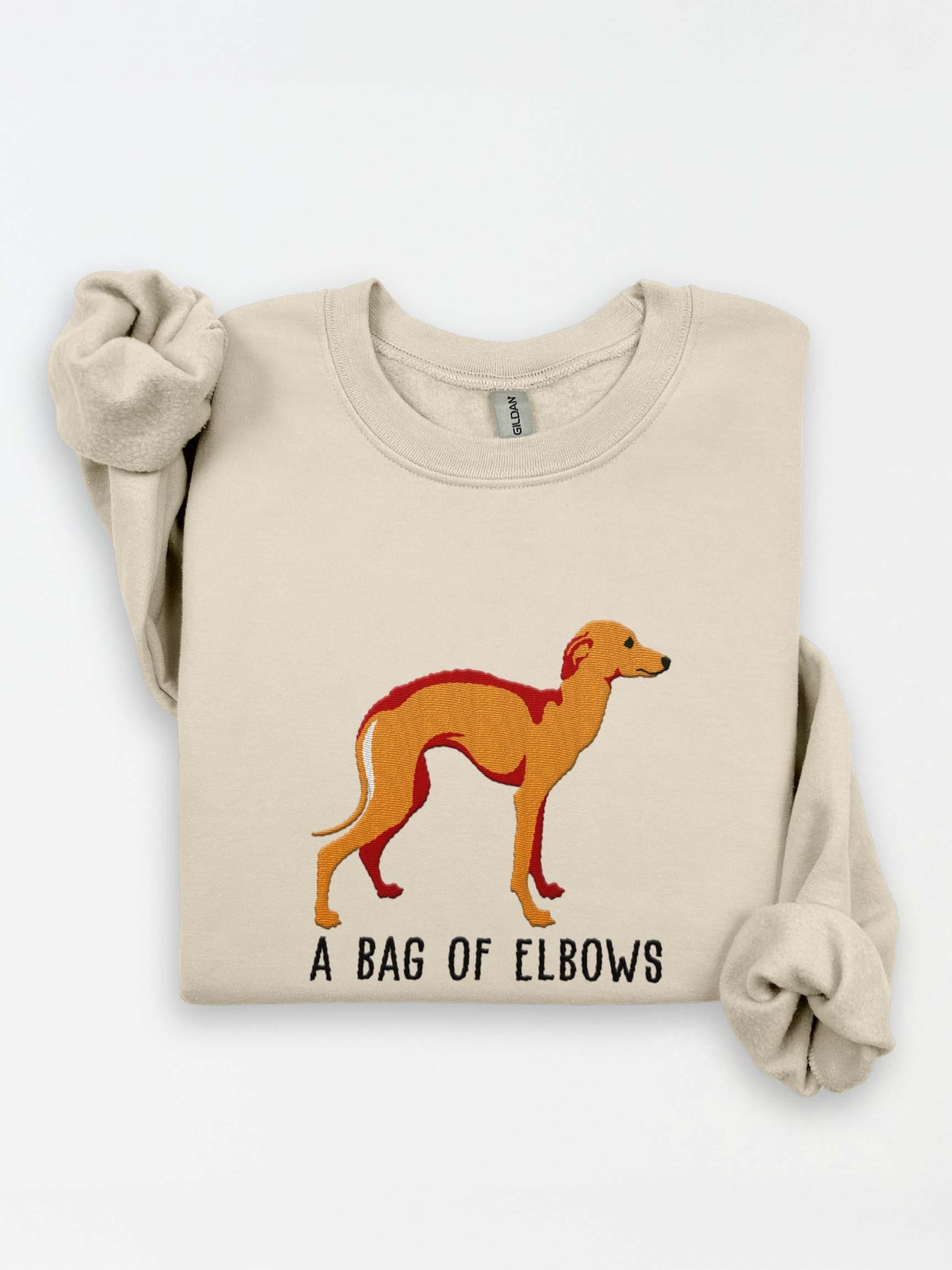 A Bag of Elbows Sweatshirt(Embroidered) of an Italian Greyhound(Tan) product image (1)