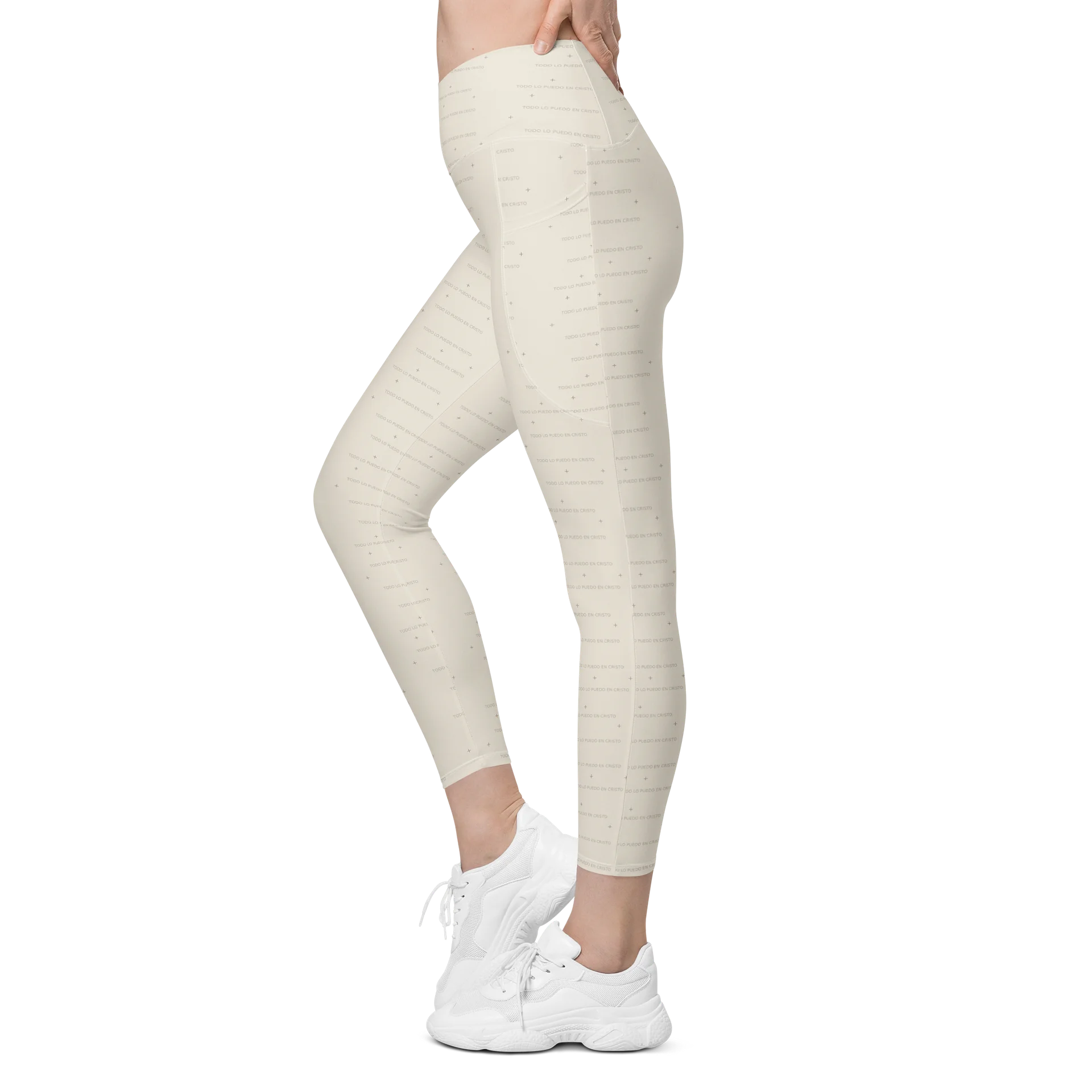 Crossover Leggings with Pockets — Women Who Lift (Cream) product image (4)
