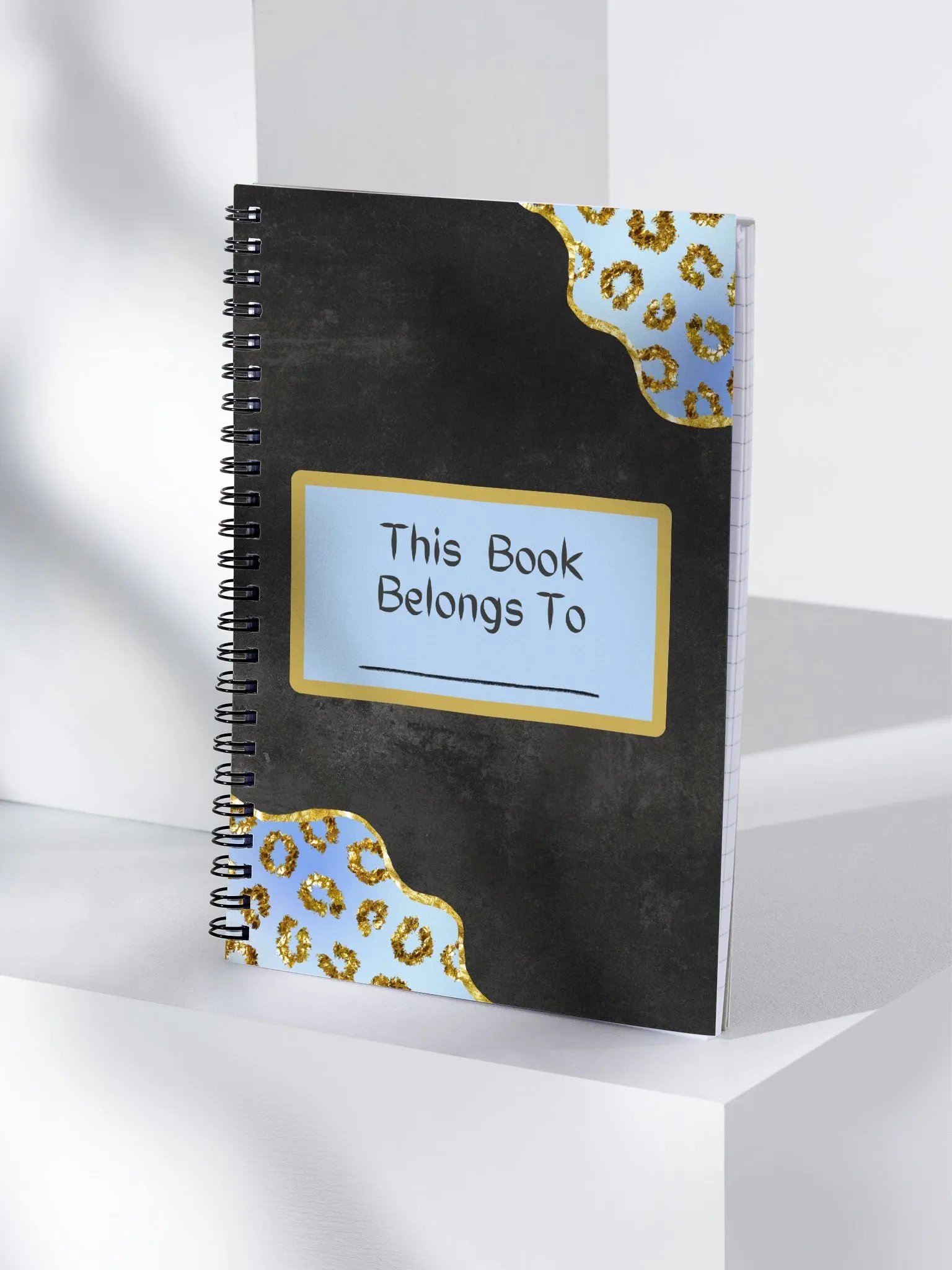 Spiral Notebook- With Blue and Gold Leopard Borders product image (6)