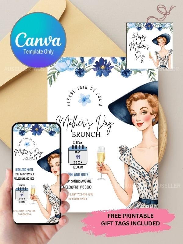 Mother's Day Brunch Invitation Bundle - Lady With Blue Hat product image (1)