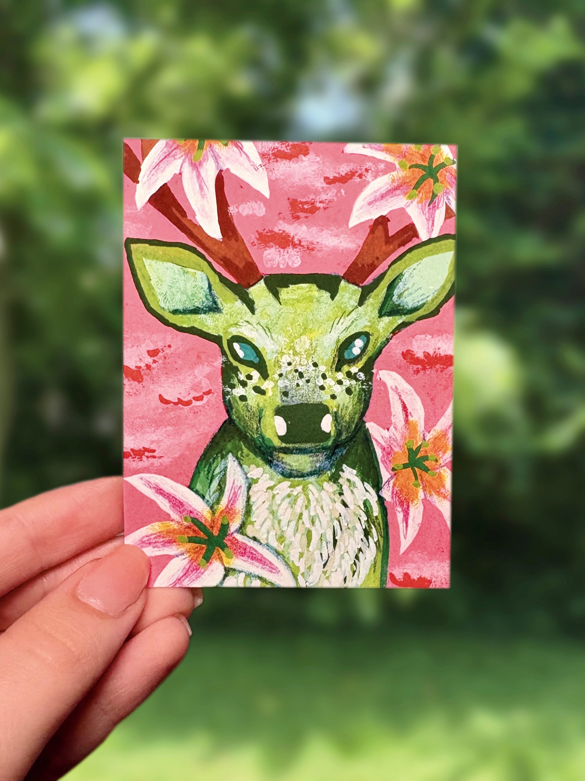 Art Card Print - Green Deer Florafawn ACEO product image (1)