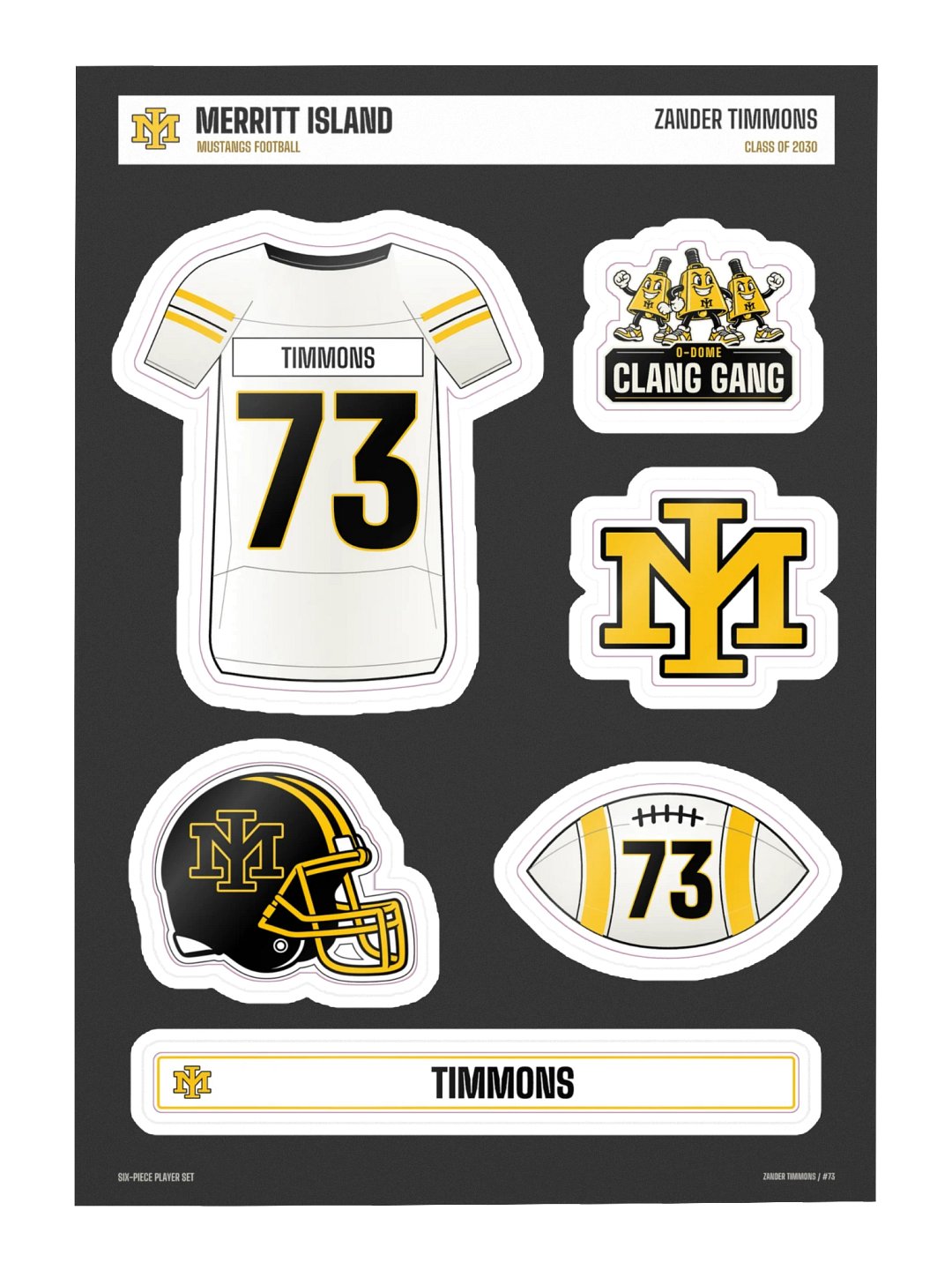 Zander Timmons #73 — Mustangs Sticker Sheet