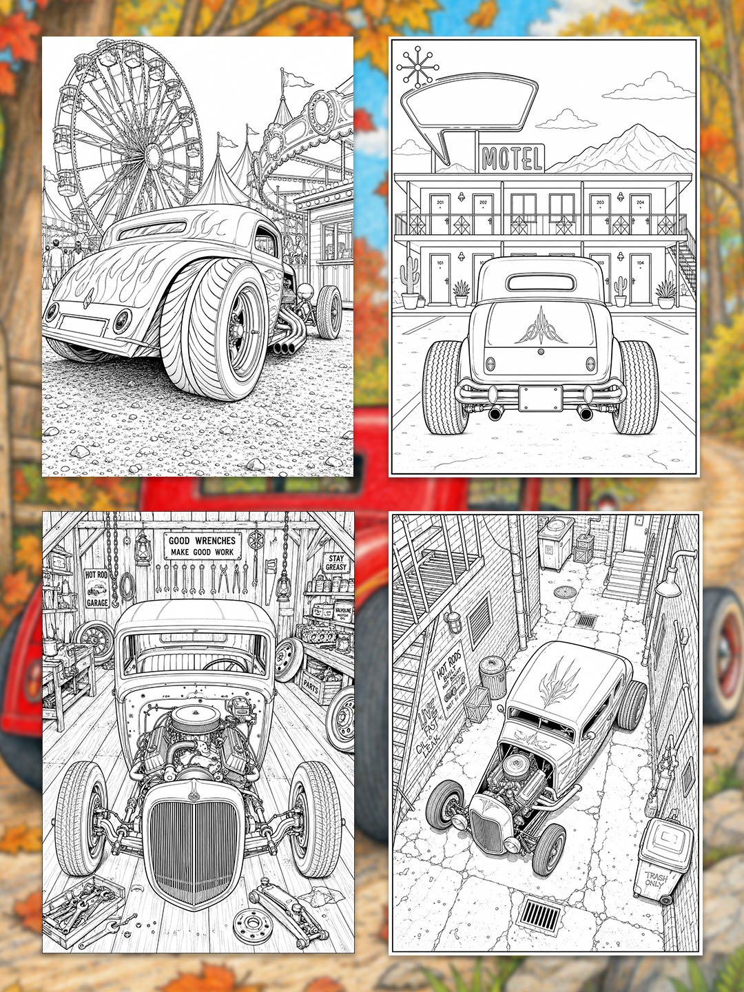 Hot Rod Coloring Pages Printable | 25 Classic Hot Rod Coloring Book for Adults | 25 Color Reference Pages Included product image (2)