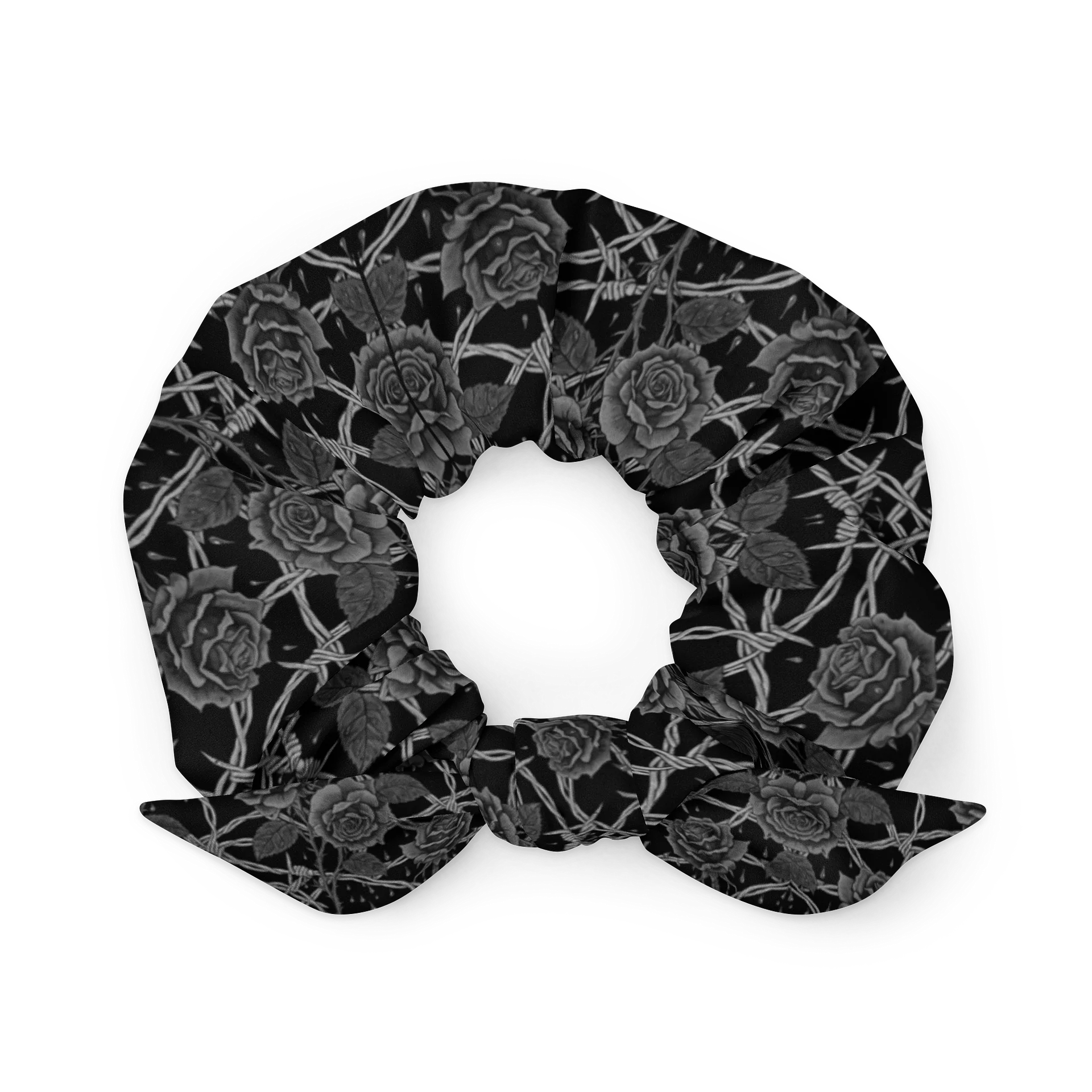 Grayscale Barbed Wire & Roses Scrunchie product image (1)
