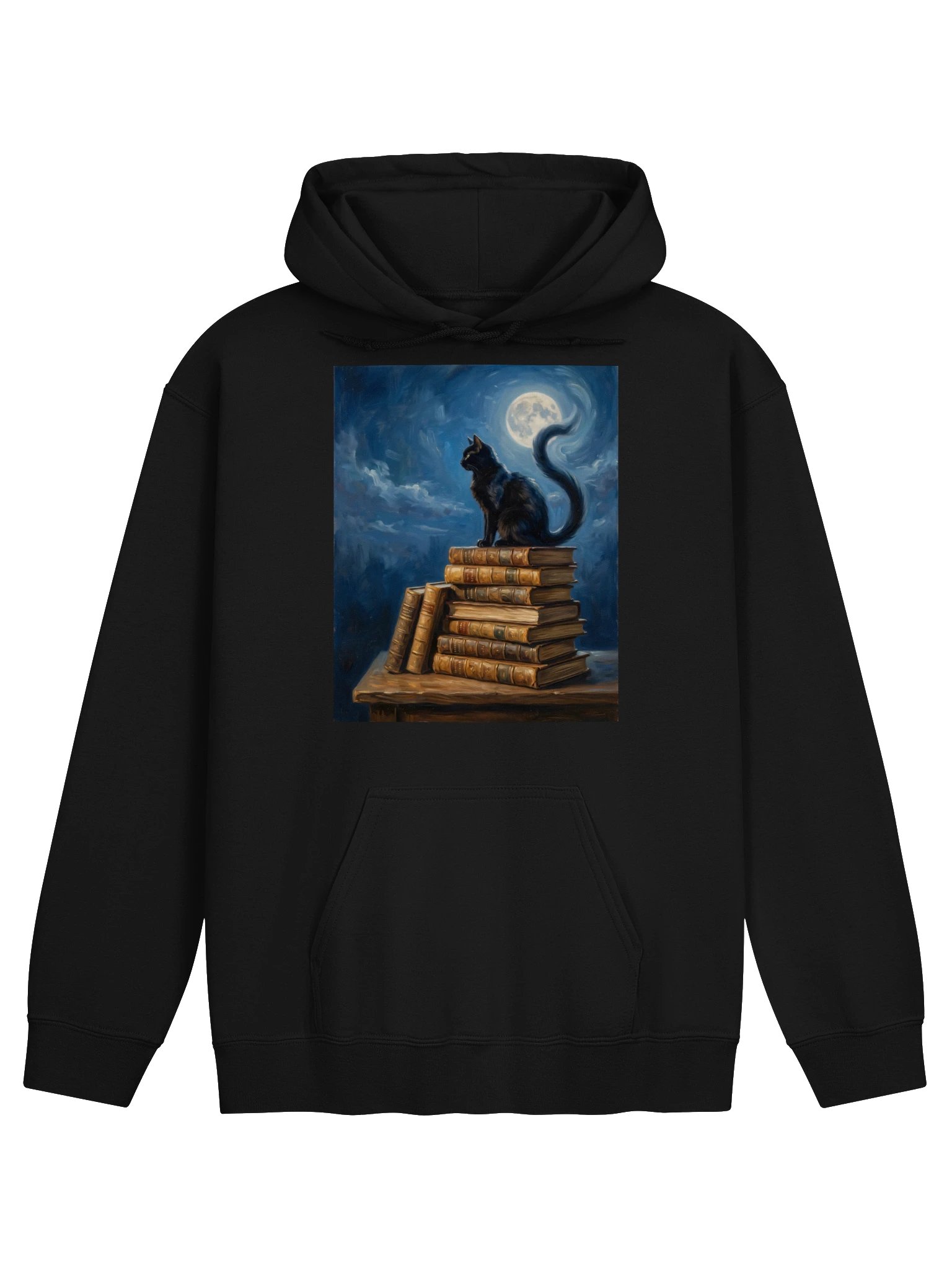 Moonlit Library Cat Hoodie product image (1)