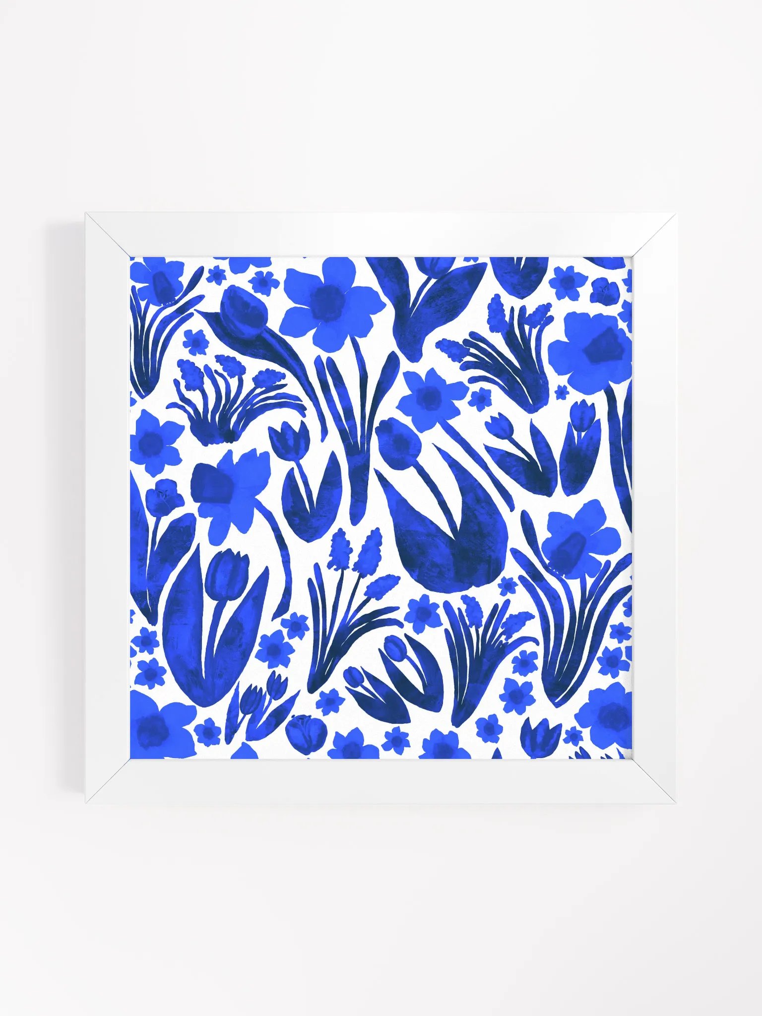 Spring Garden Royal Blue on White | Square Print | by Monique Faella Designs™ | Framed Coastal Wall Art | Museum-Quality Print product image (1)