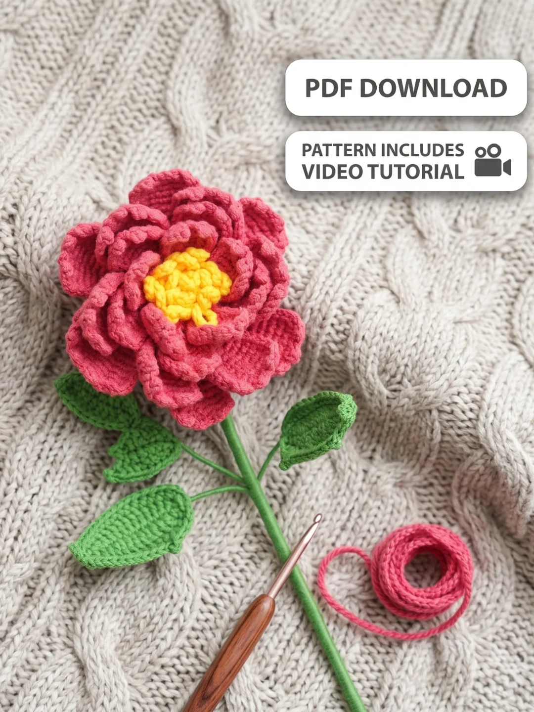 Crochet Peony Pattern PDF + Video Tutorial | DIY Flower product image (5)
