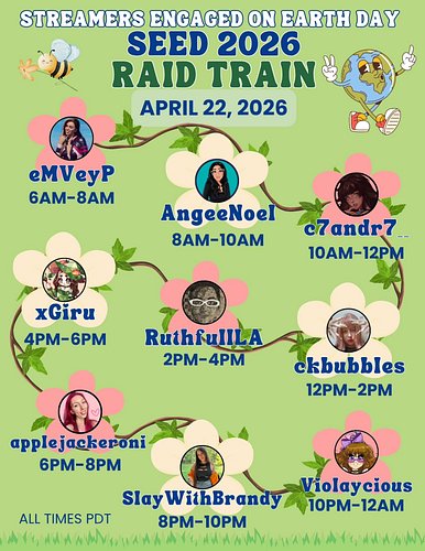 We are celebrating Earth Day on @twitch with two, count 'em 2, raid trains!!! 🌎
I'm even going to join a panel at 10am PDT!
S...
