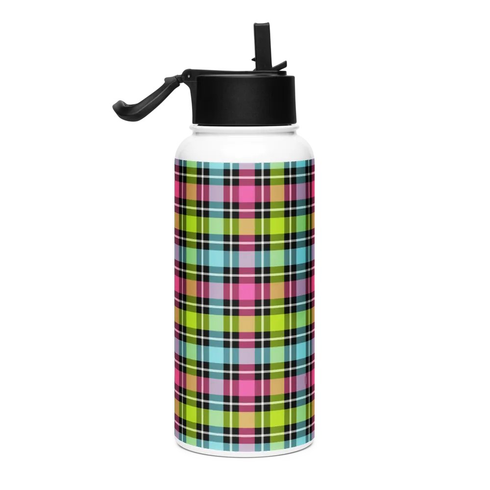 Neon Checkered Plaid Water Bottle product image (1)