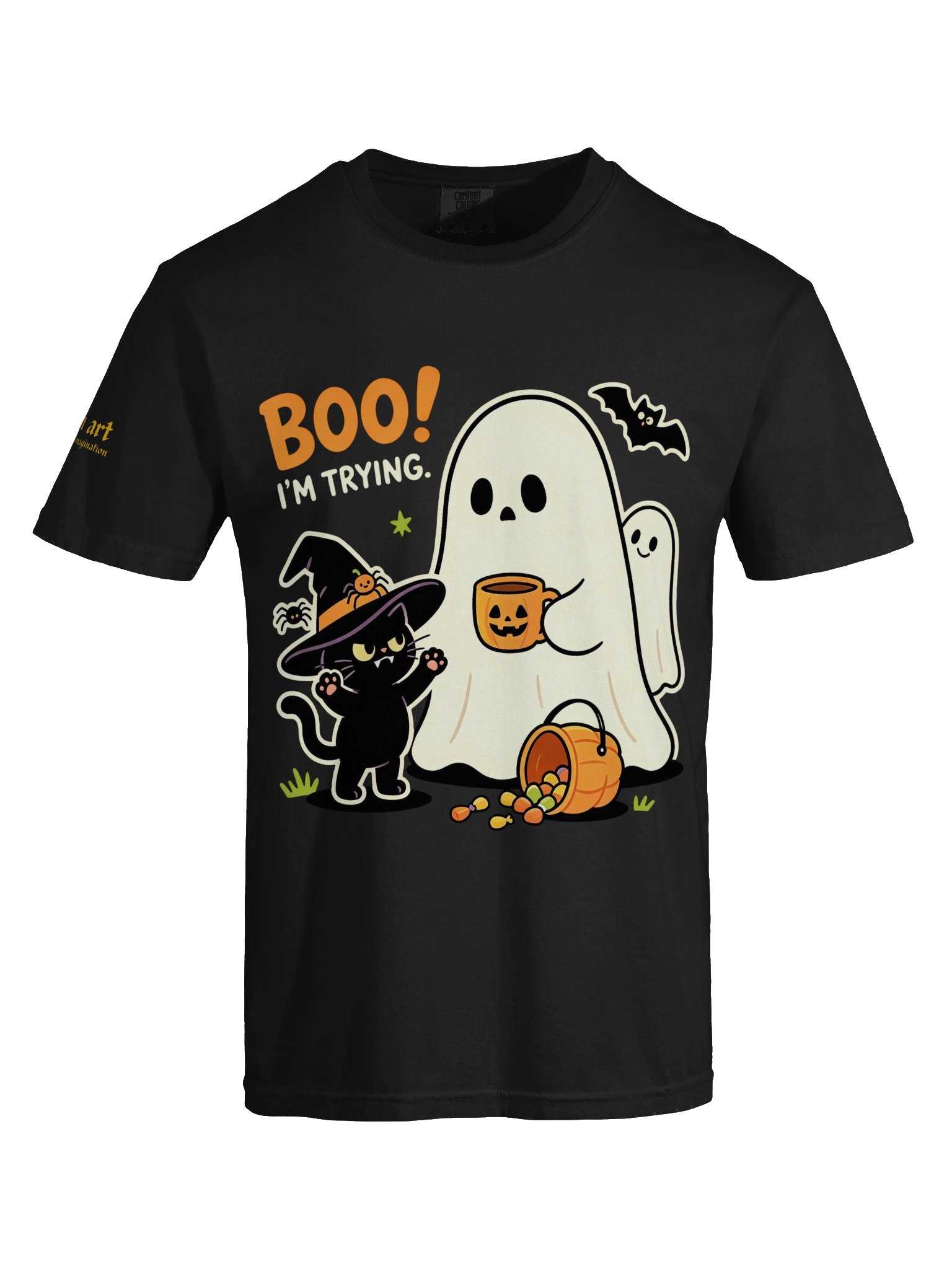Boo I'm Trying Funny Halloween Cat & Ghost T-Shirt Design product image (81)