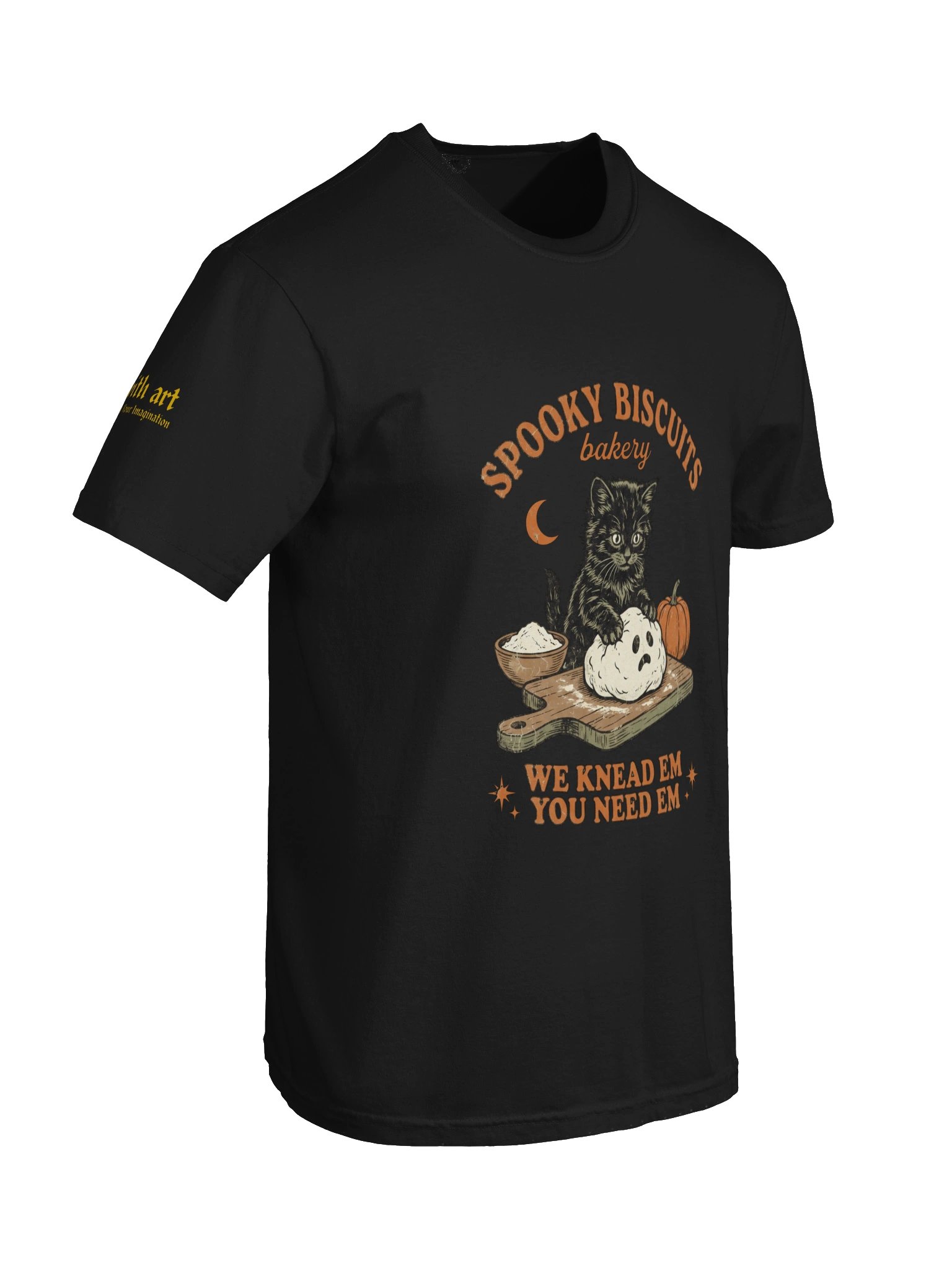 Spooky Biscuits Bakery T-Shirt | Cute Black Cat Kneading Dough Baker Graphic Tee product image (42)