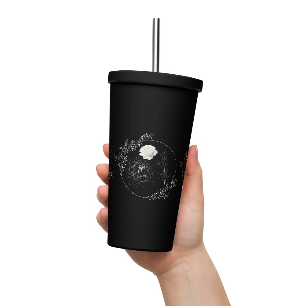 Floral White Line Tumbler with Straw product image (11)