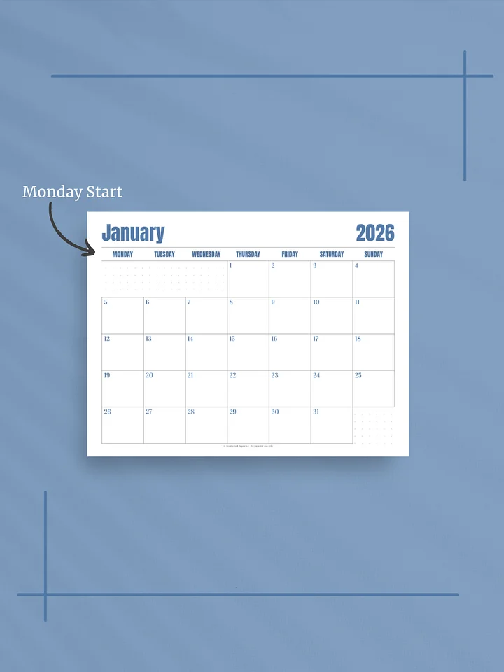 Jewel Tone Quarters 2026 Calendar - Single Page per Month, Monday Start, Letter Size product image (2)