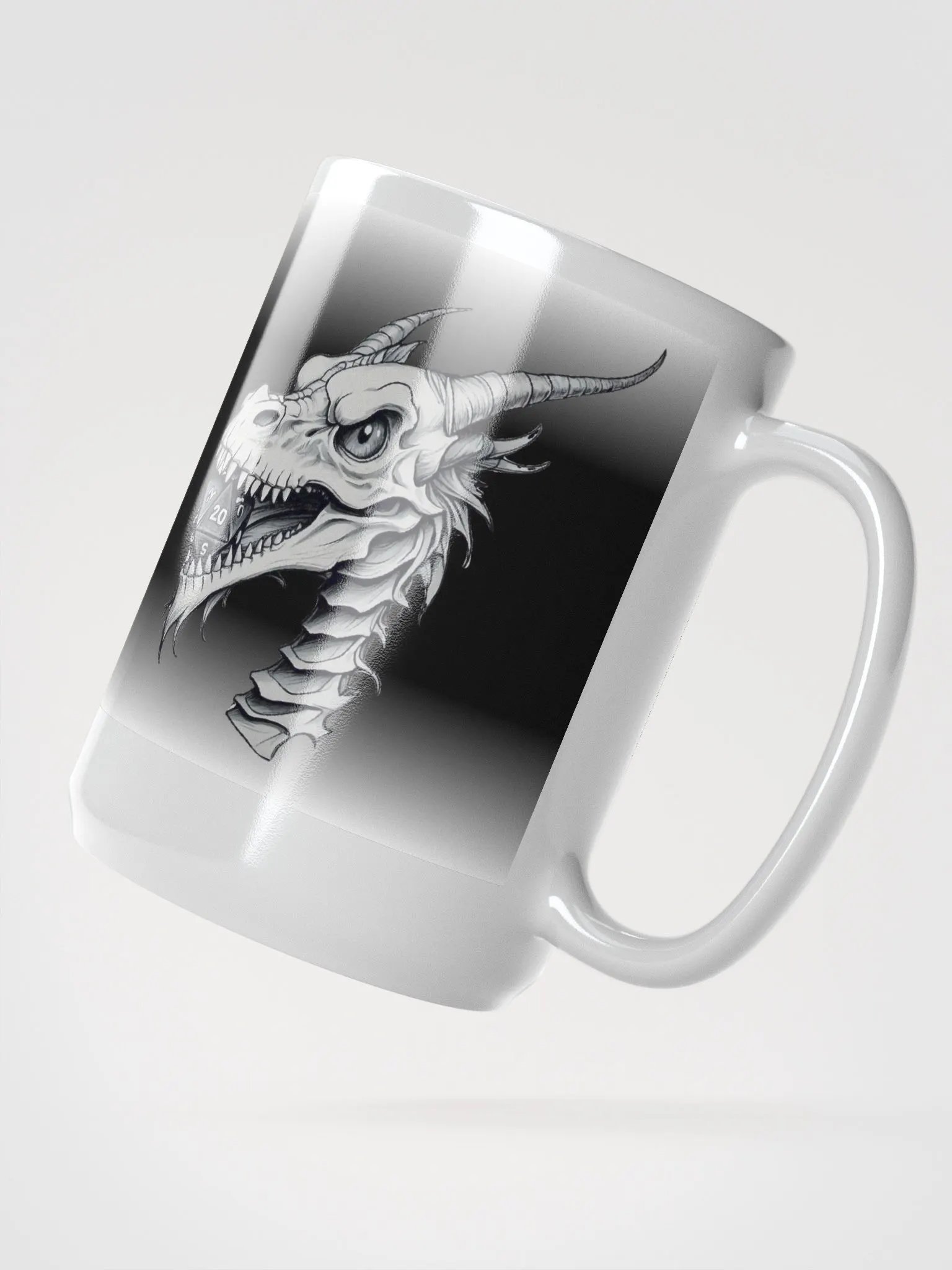 D20 Dragon Skull Monochromatic Black & White 15 0z. mug product image (4)