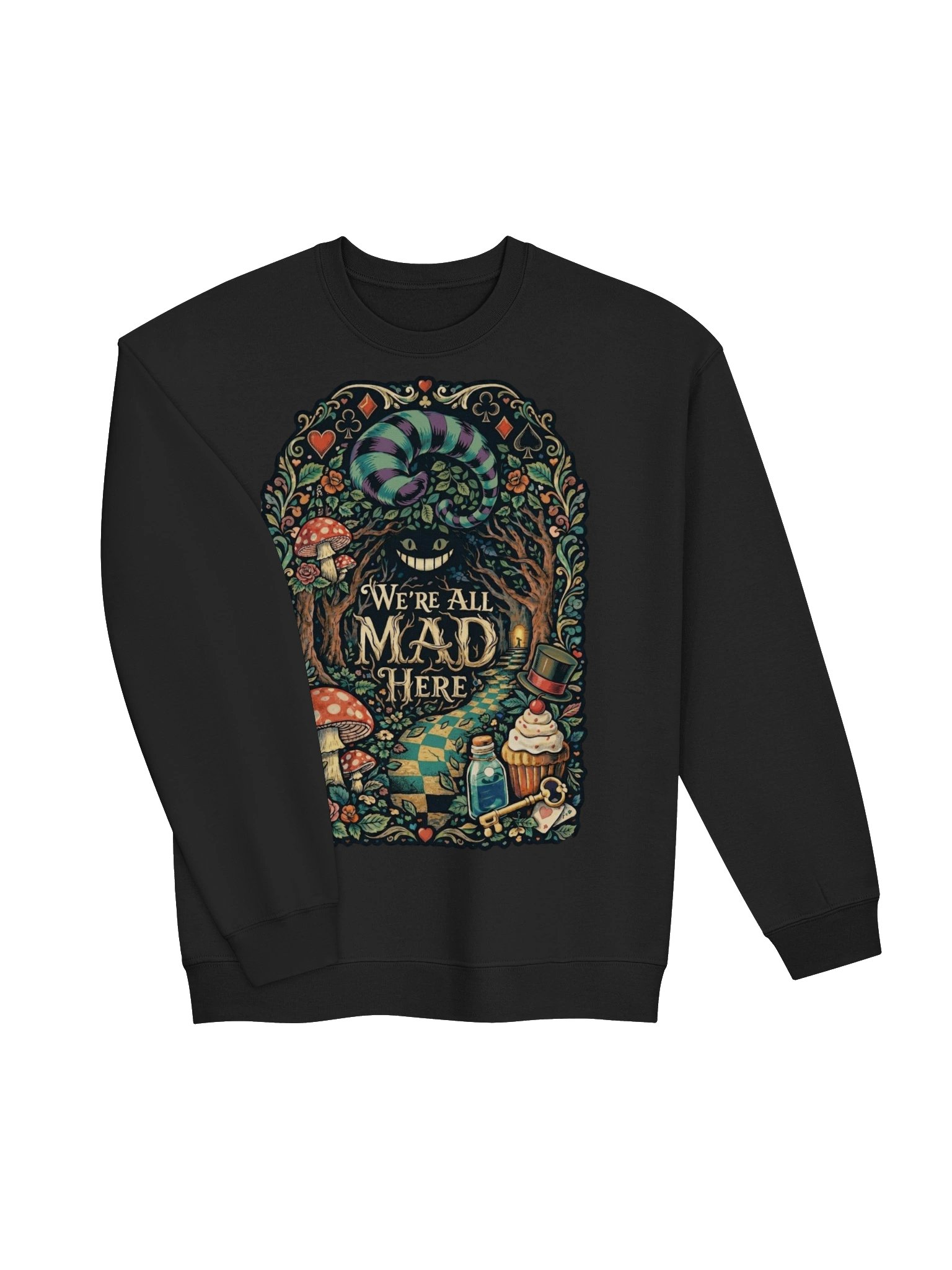 We’re All Mad Here Sweatshirt, Psychedelic Wonderland Cheshire Cat Crewneck product image (5)