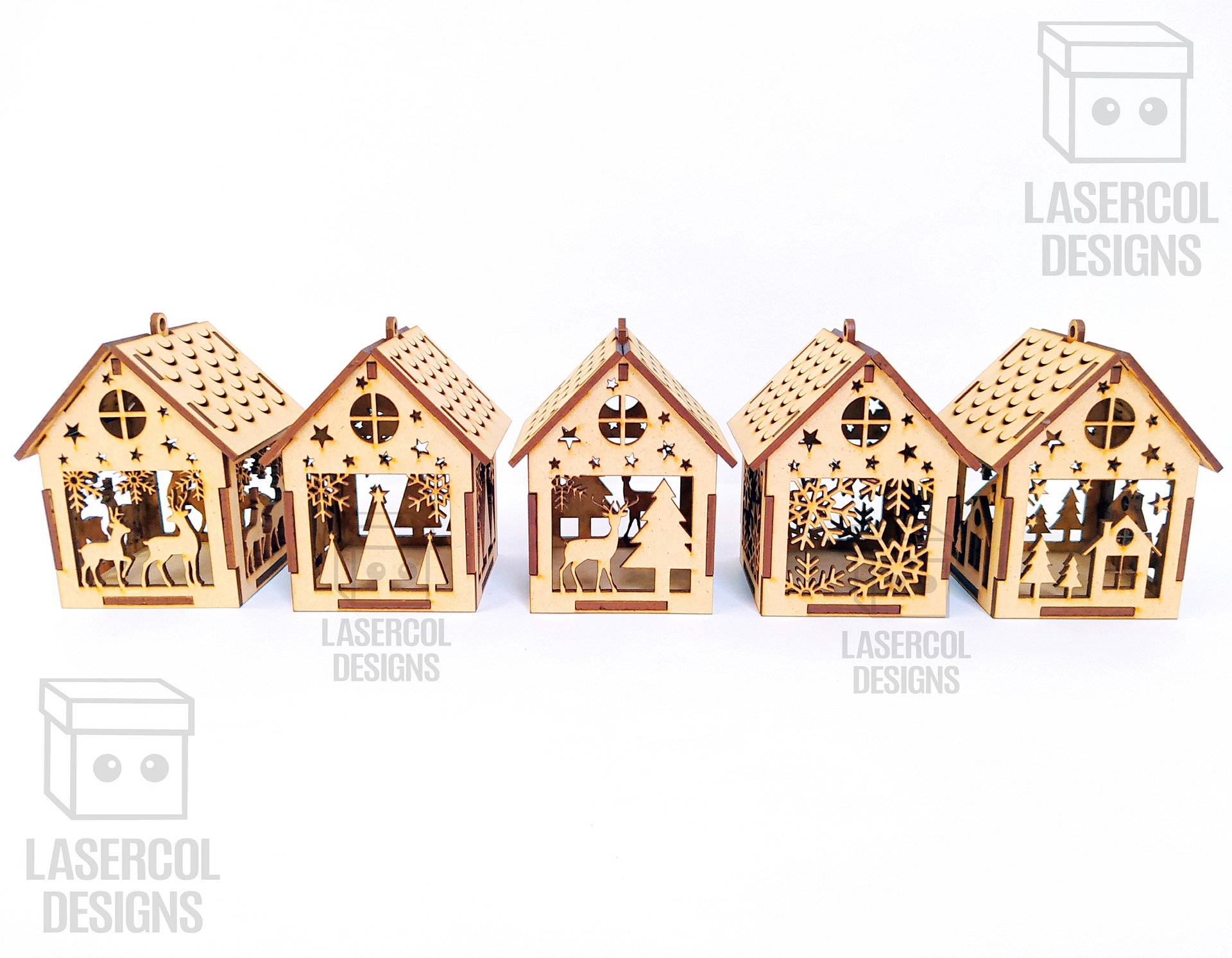 Christmas House Ornaments Set 1 (2 Sizes, 5 Styles) - Laser Cut Files product image (5)