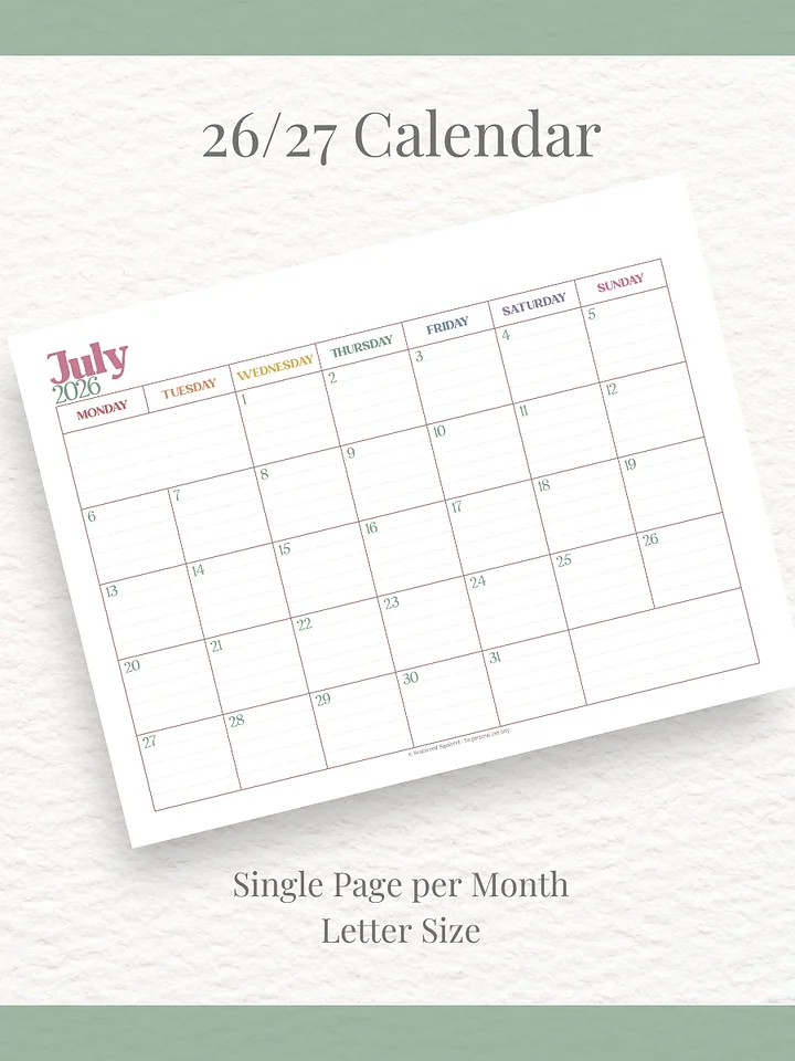 Summer Garden - 26-27 Calendar - Single Page per Month - Letter Size product image (1)