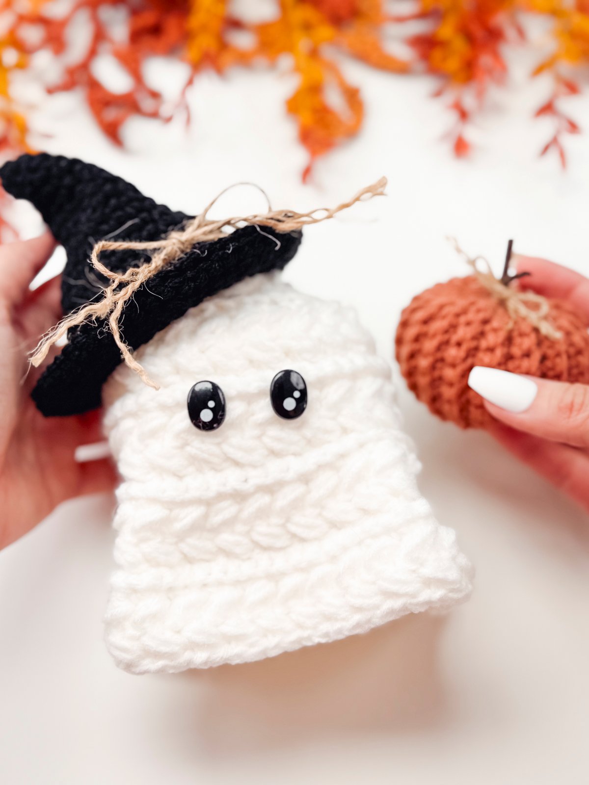 Wheat Stitch Fall Decor Crochet Bundle — Pumpkin, Tree, Ghost & Coffee Cup Cozy product image (9)