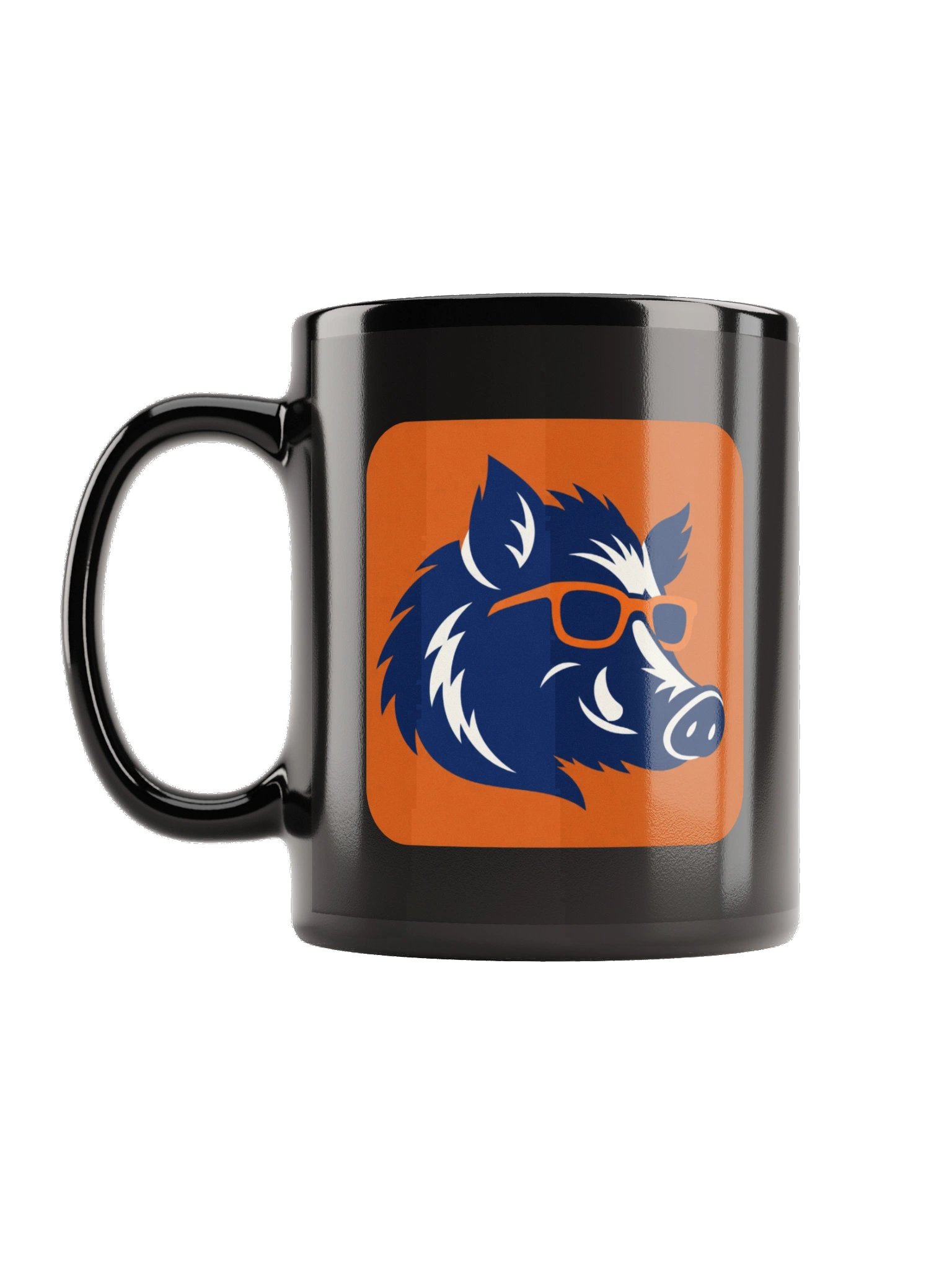 Curious Hog Orange Badge Black Mug product image (1)
