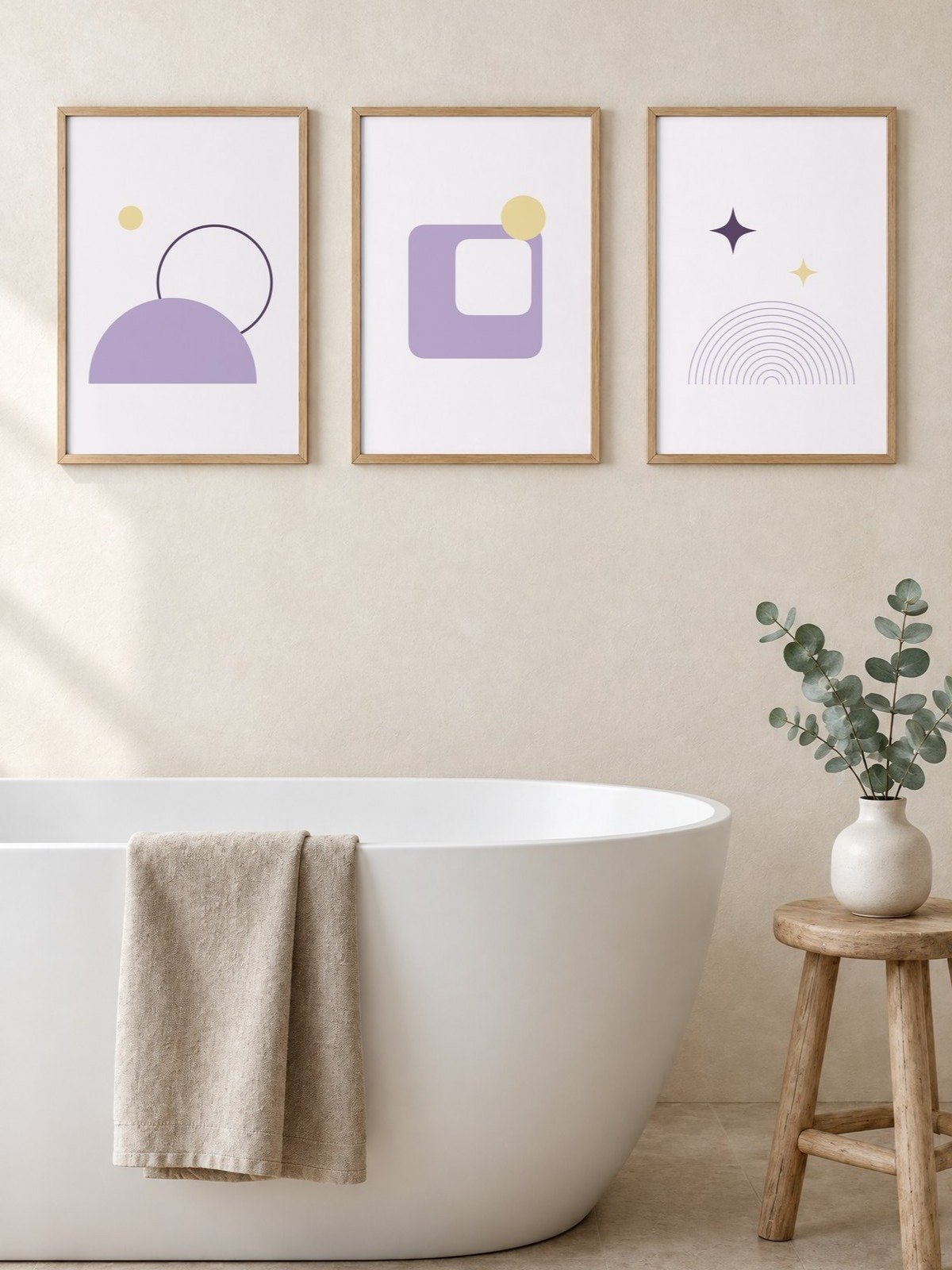 Lavender Bathroom Wall Art Set of 3 | Pastel Moon and Star Prints product image (1)
