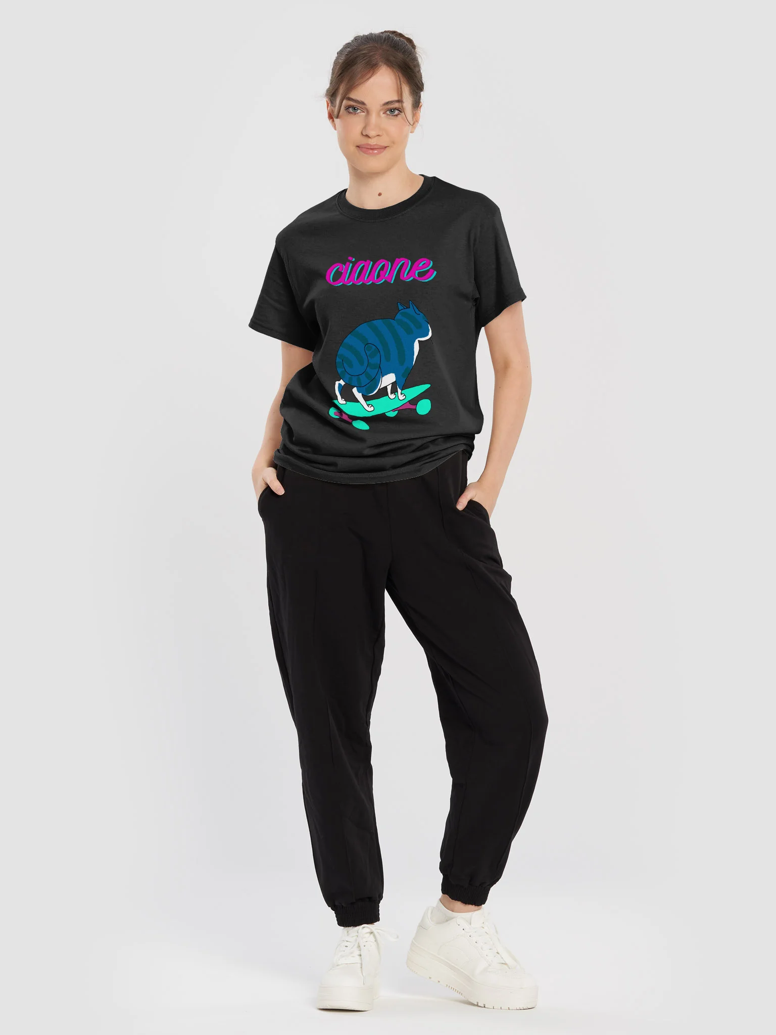 "Ciaone" Gatto Skater T-shirt Classica Multicolore product image (22)