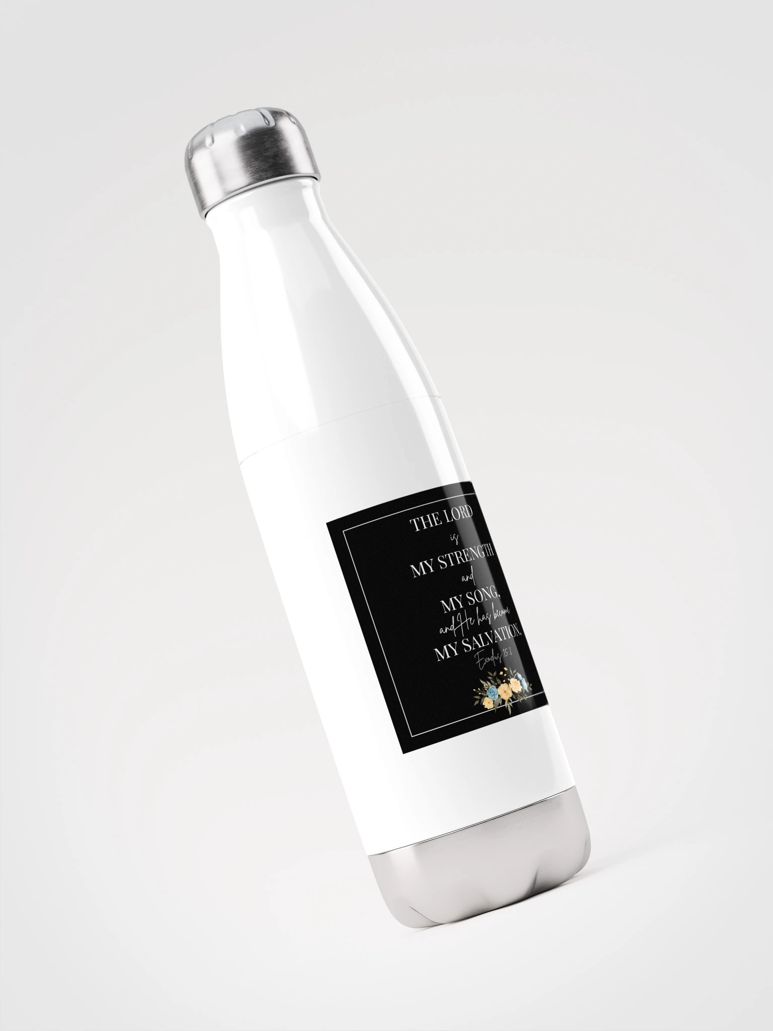 Exodus 15:2 Stainless Steel Water Bottle – Floral Design product image (3)