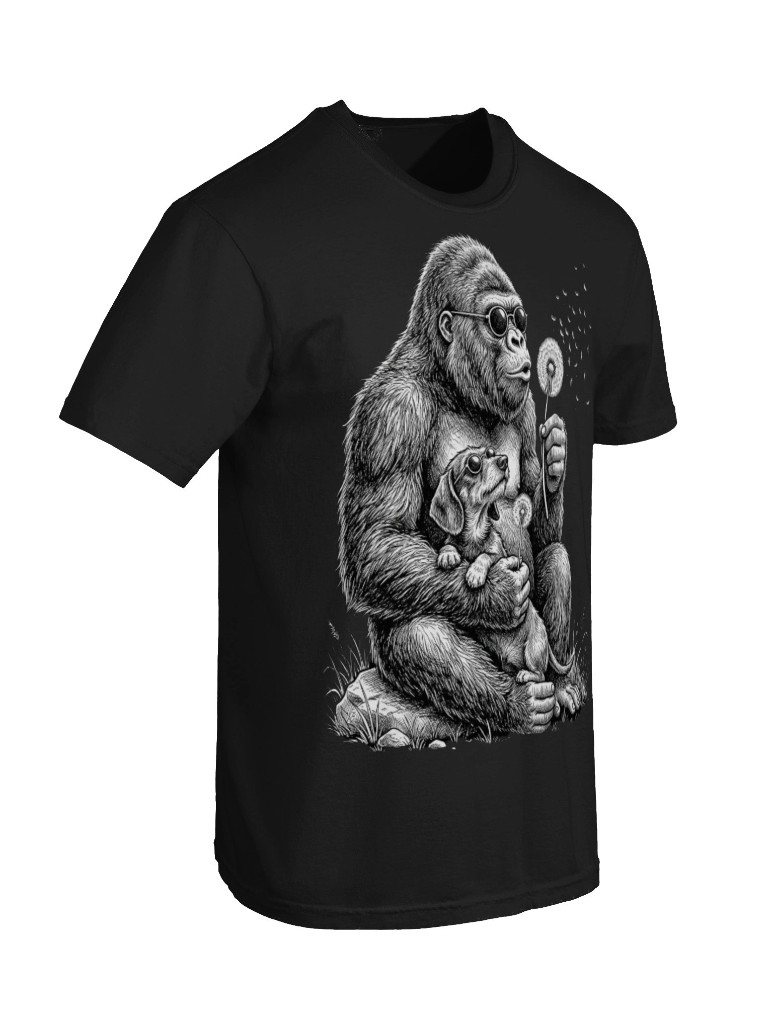 Cool Gorilla Holding Dachshund T-Shirt - Black Ink Art Wiener Dog Tee product image (37)