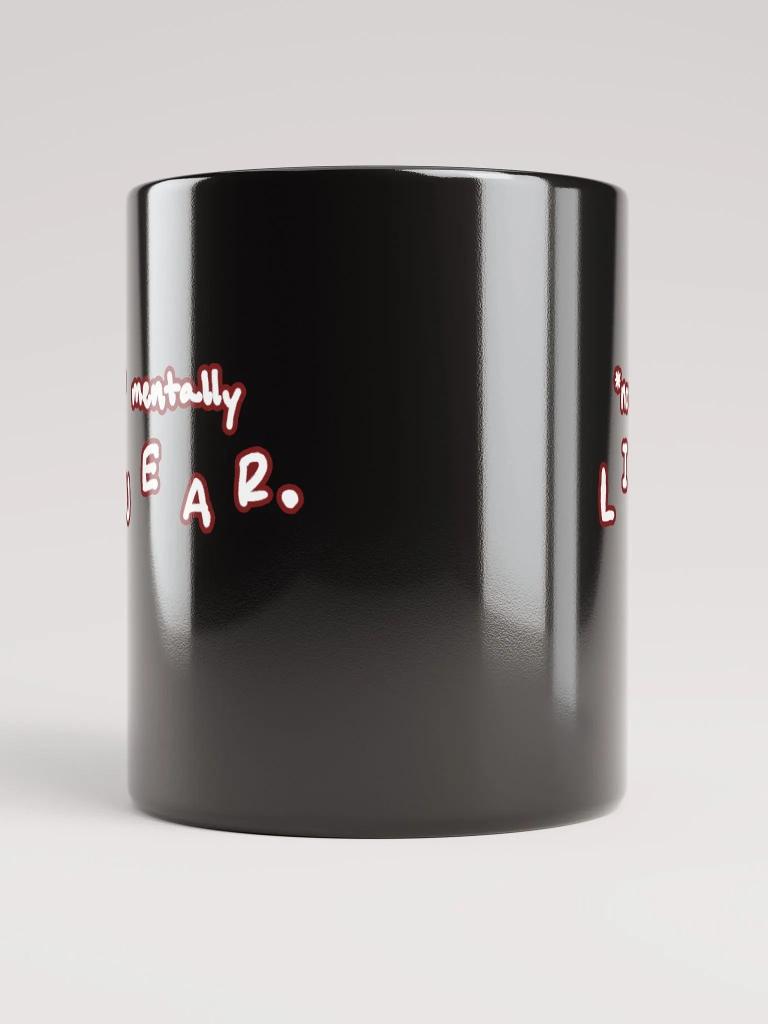 *not* mentally linear (lined design, #6D1616) glossy black mug product image (3)