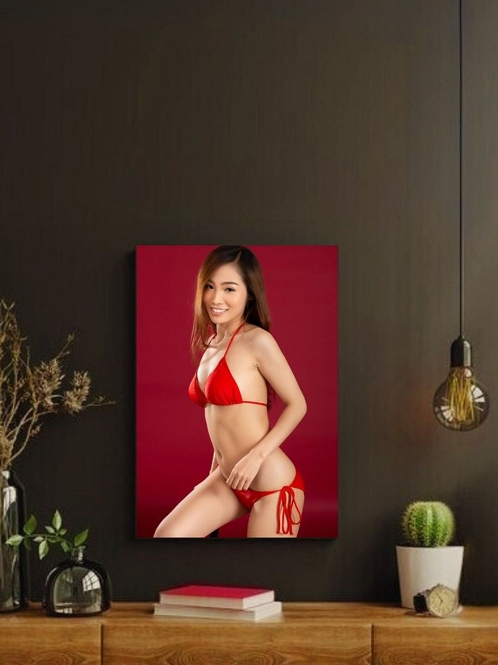 Red String Bikini Studio Pose – Glossy 8x10 Metal Print product image (2)