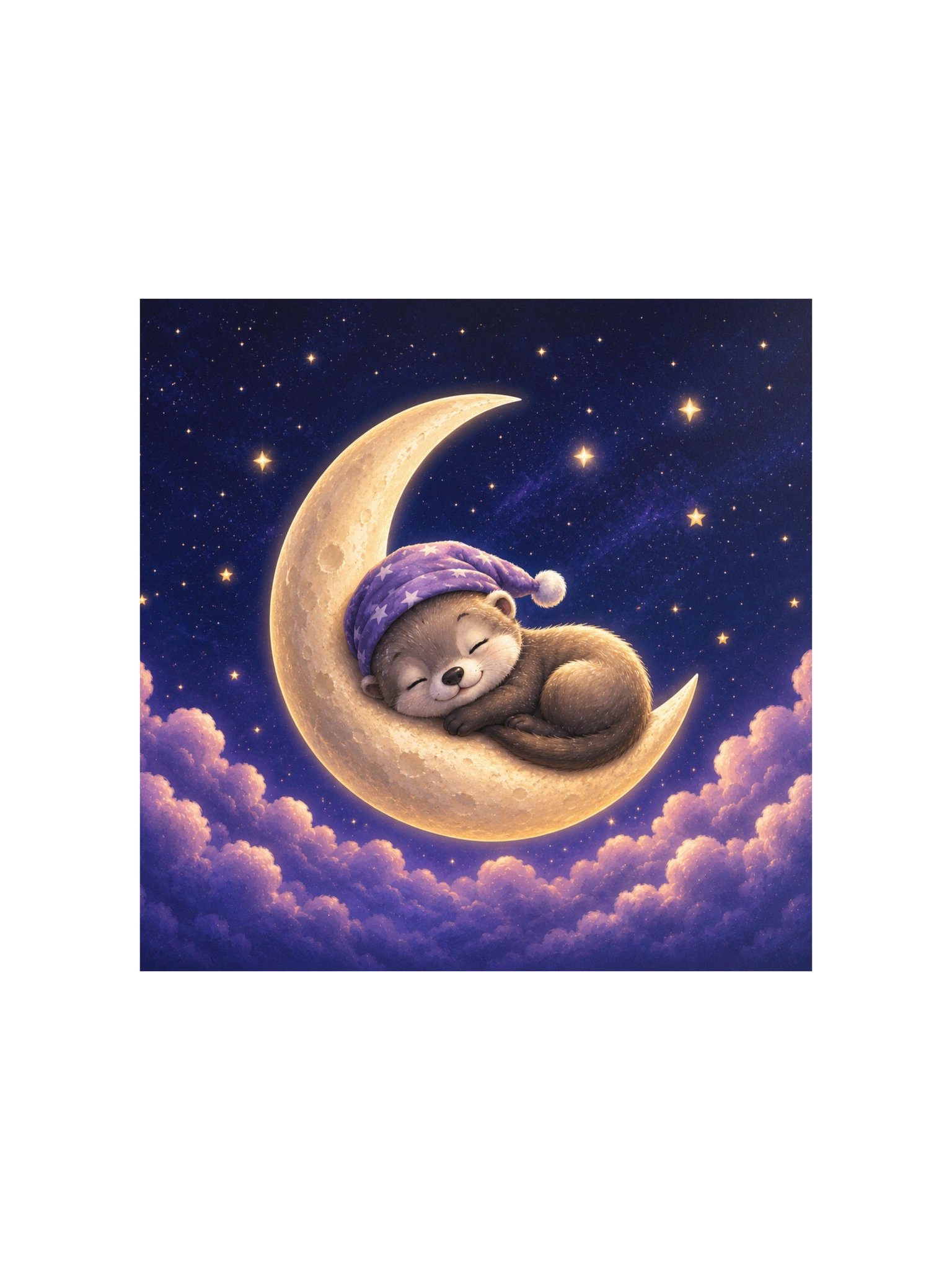 Crescent Moon Dreams Ferret Square Art Print | Moonlit Dreams product image (1)