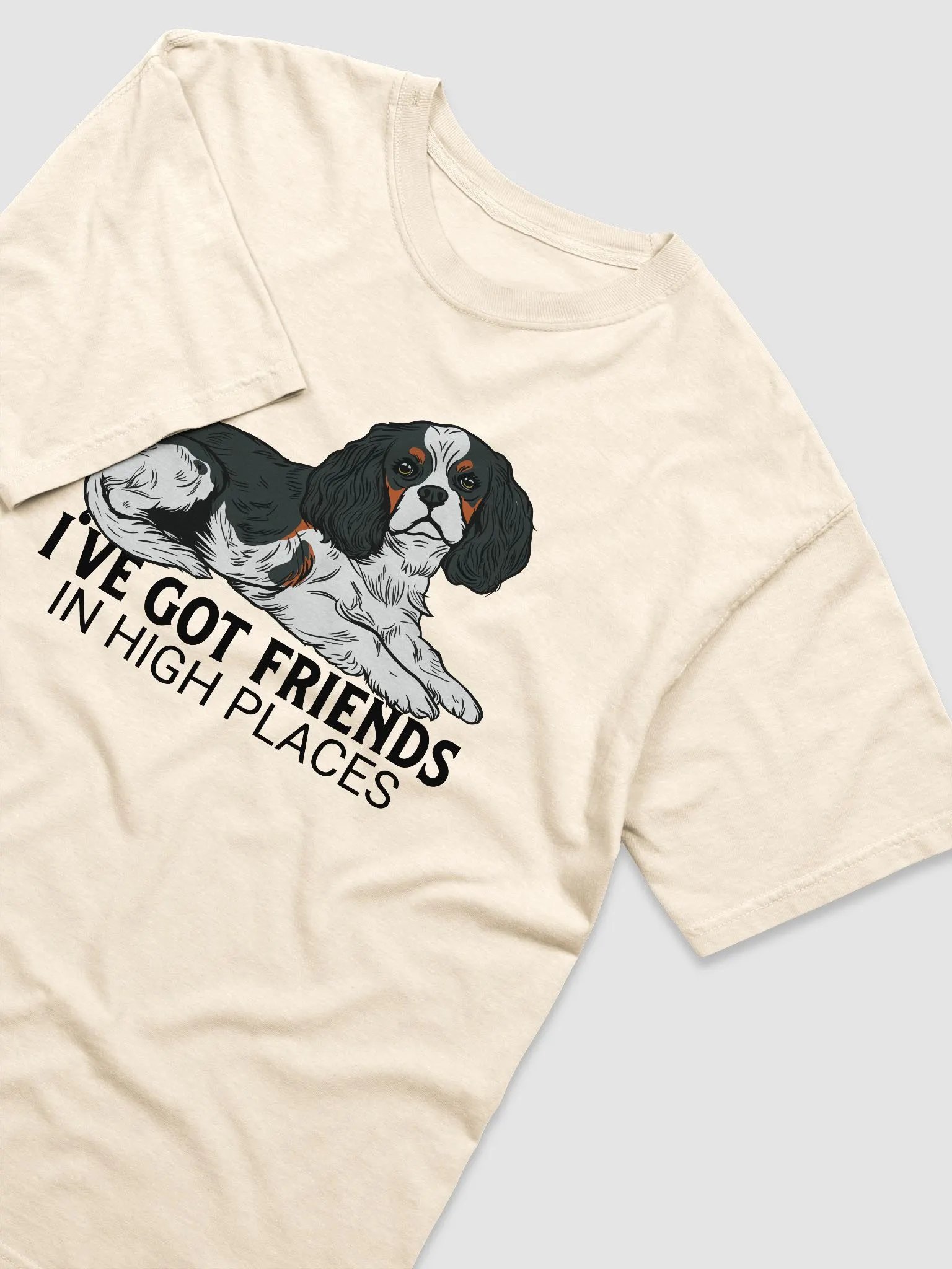 I've Got Friends in High Places T-Shirt of a Cavalier King Charles Spaniel (Tricolor) | Funny T-Shirt for Spaniel Paw-rents product image (6)