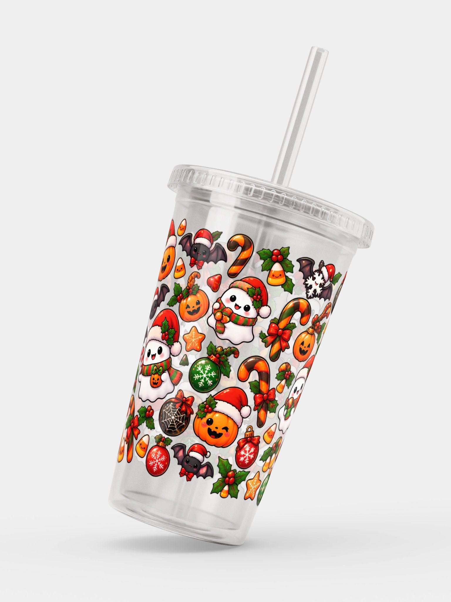 Pumpkin Meets Santa Clear Dual Wall Tumbler 16 Oz (473 ml) product image (2)