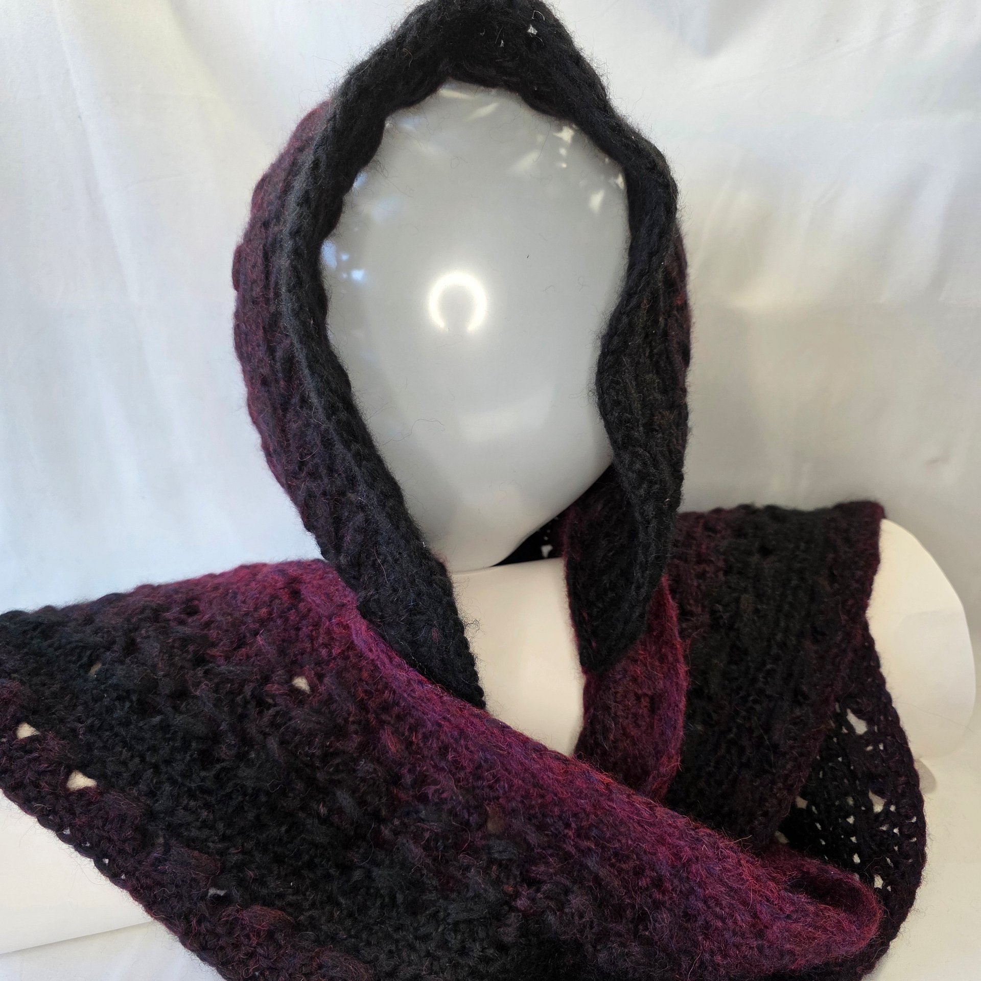 Crochet Hooded Scarf: Long Winter Scarf with attached Hood product image (8)