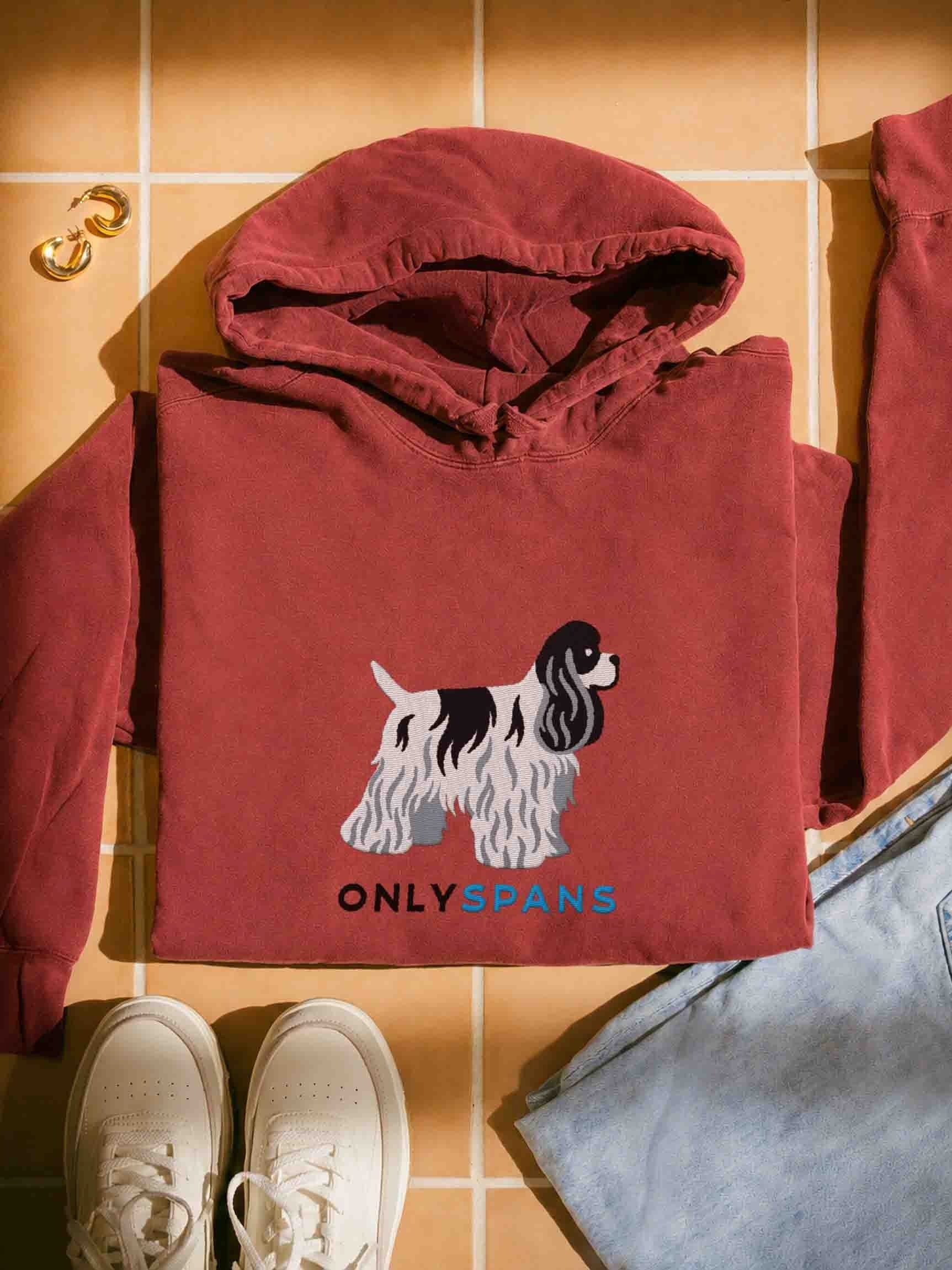 Only Spans Premium Hoodie (Embroidered) of an American Cocker Spaniel(Parti Black & White) product image (1)