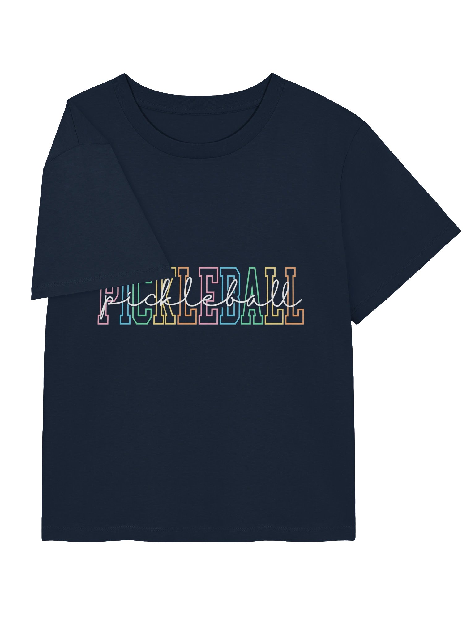 Colorful Pickleball T-Shirt for Women | Organic Cotton Tee, Retro Rainbow Design – Stanley/Stella Ribbed Neck product image (3)